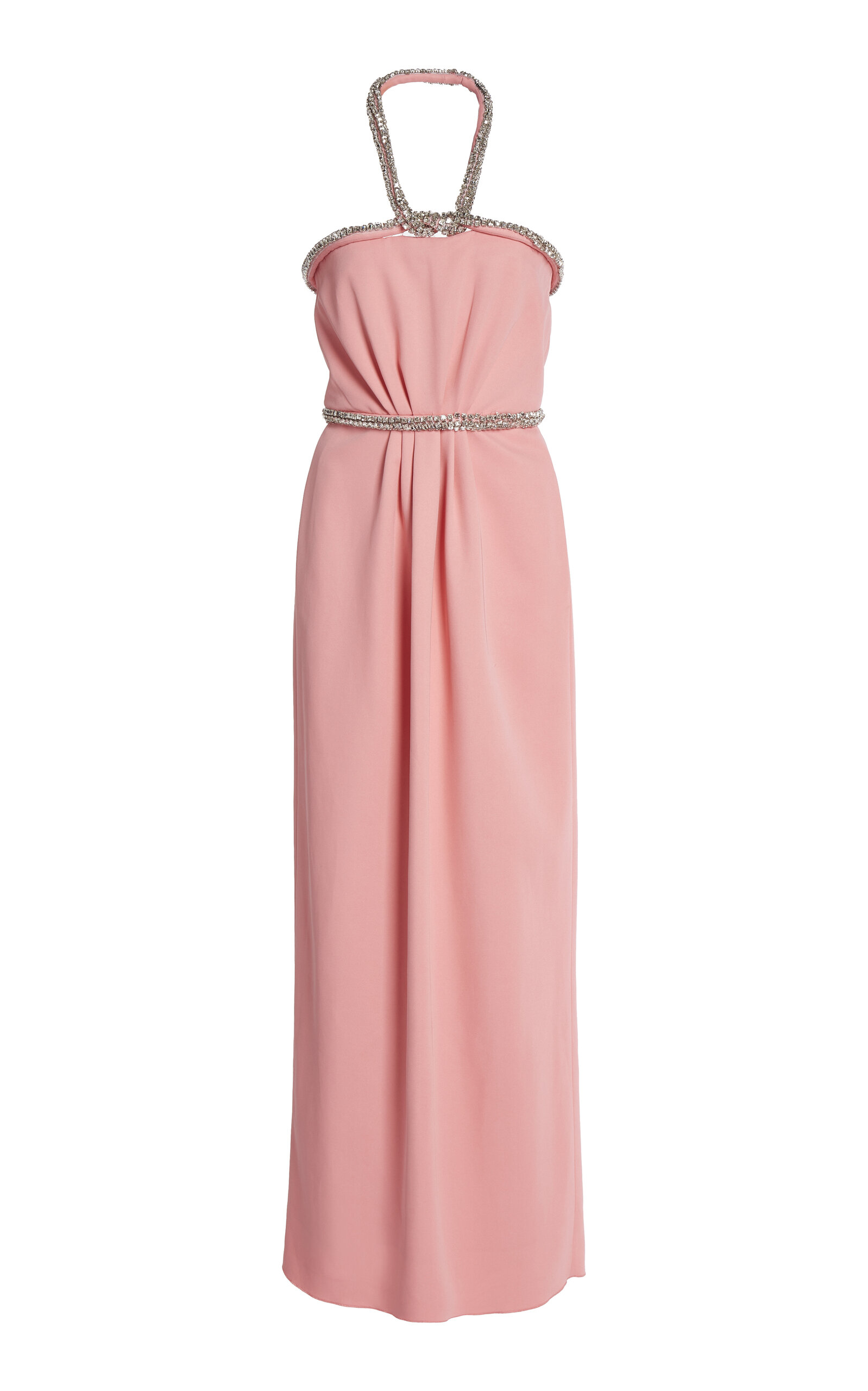 Giambattista Valli Embellished Neckline Crepe Halter Dress In Coral