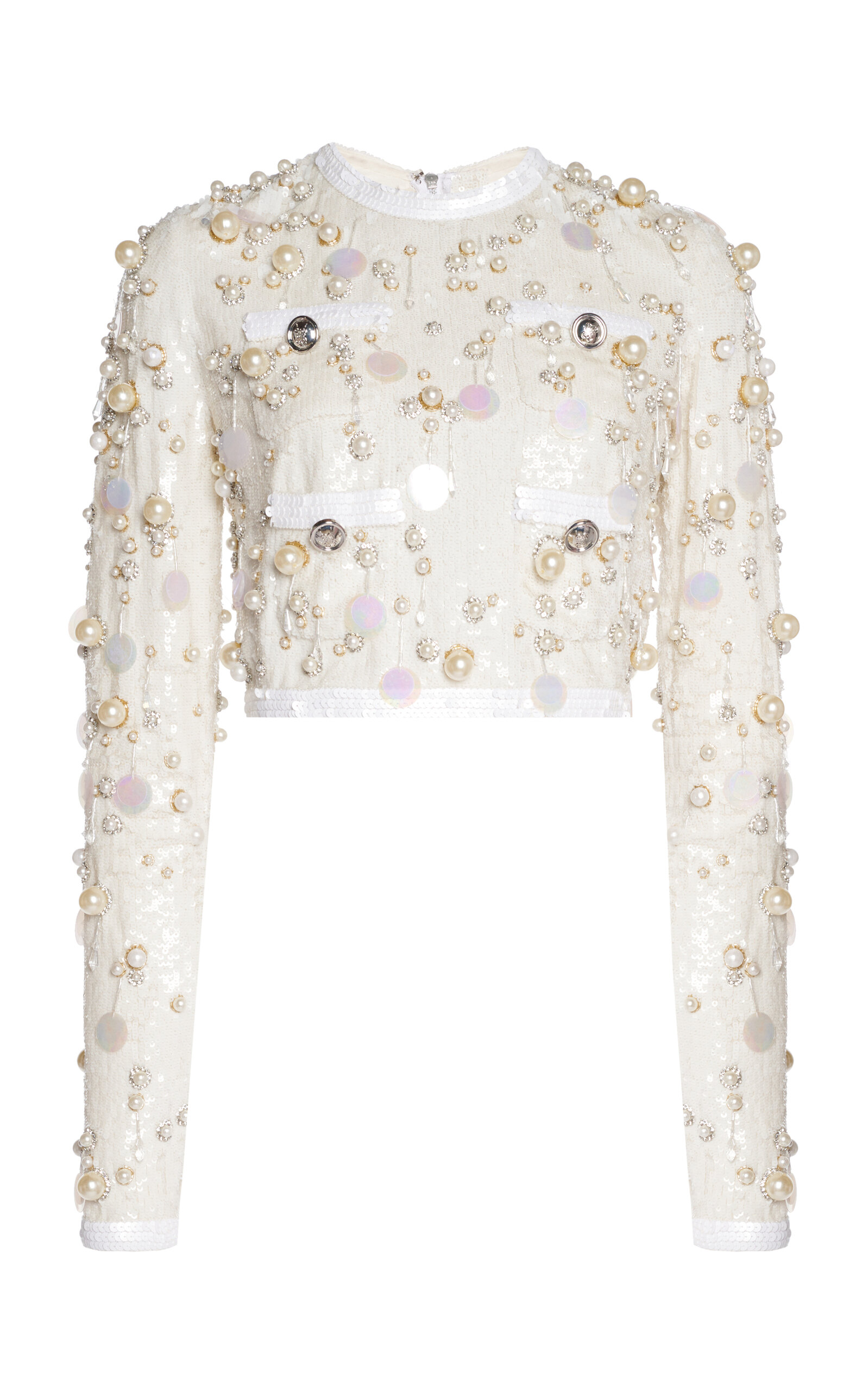 Giambattista Valli Pearl-embellished Crop Top In Ivory