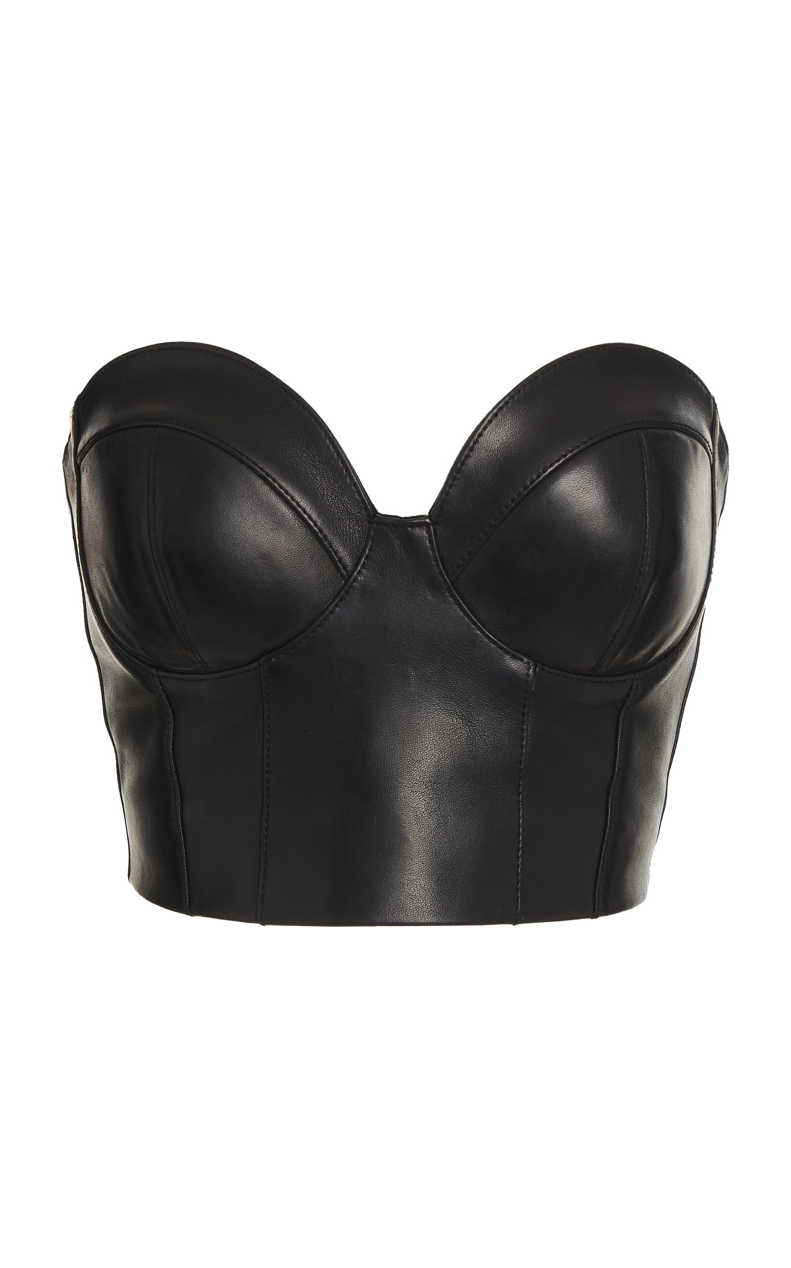 Shop Balmain Strapless Leather Bustier Top In Black