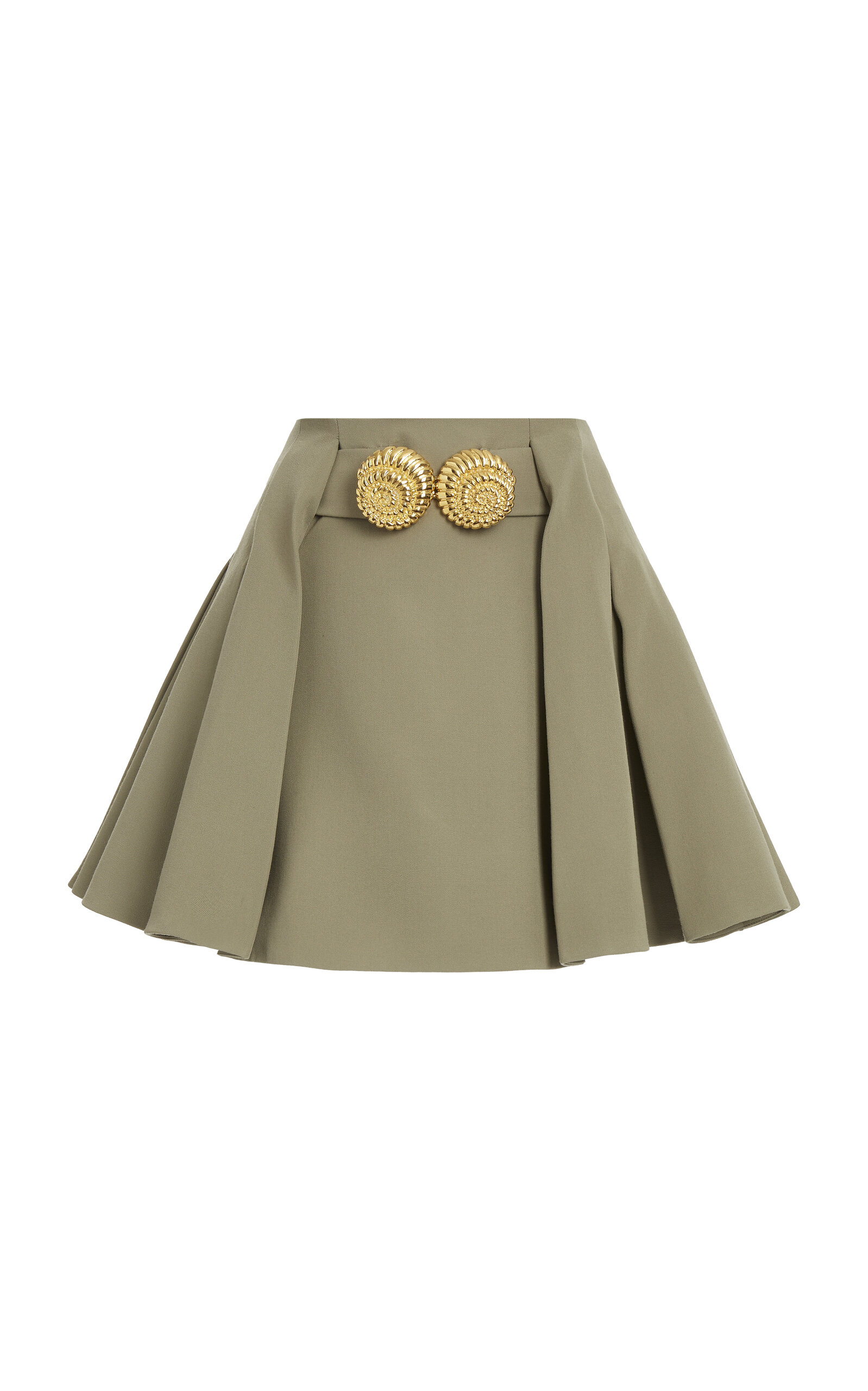 Shop Balmain Pleated Grain Du Poudre Wool Mini Skirt In Green