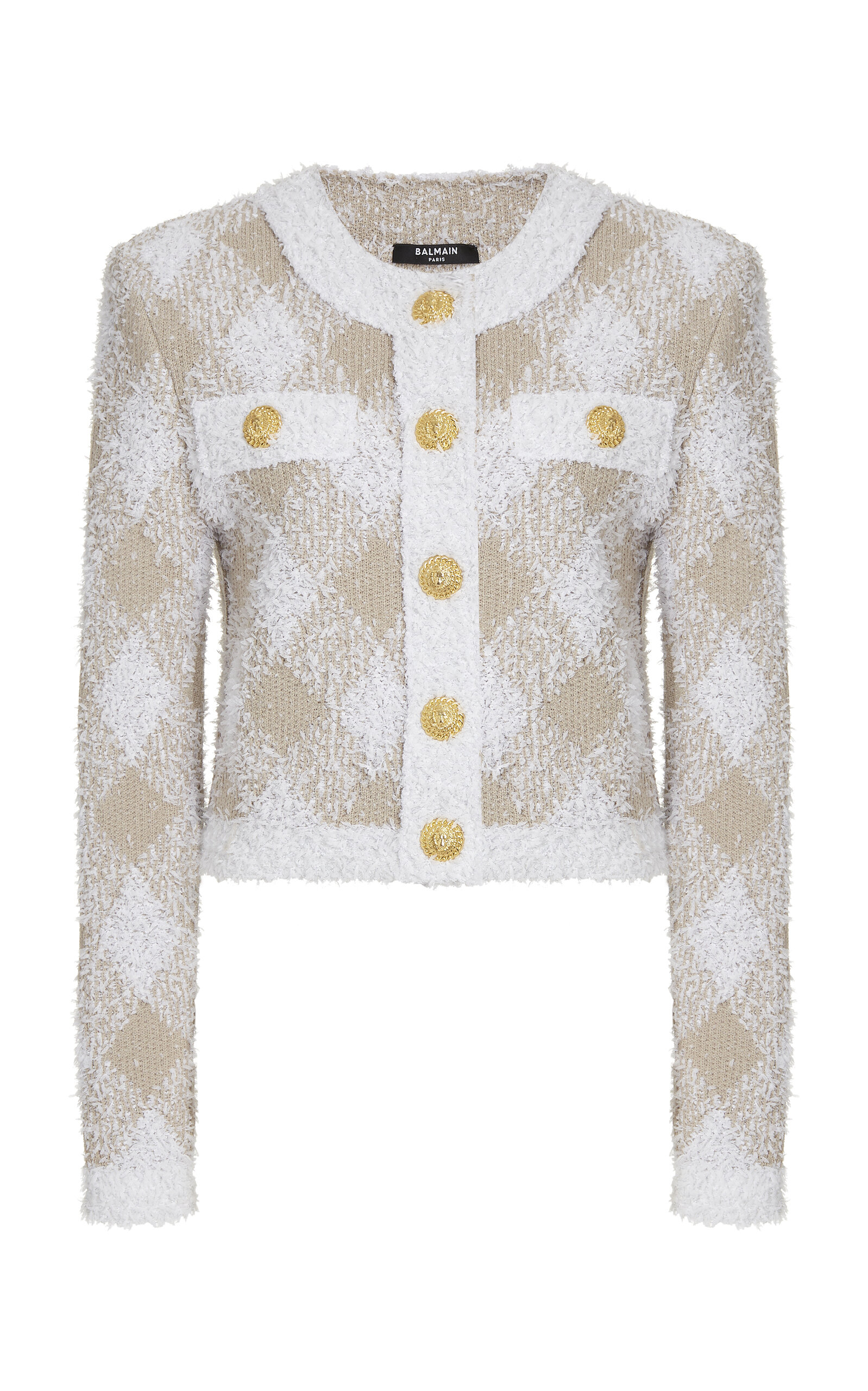 Shop Balmain Cropped Tweed Jacket In White