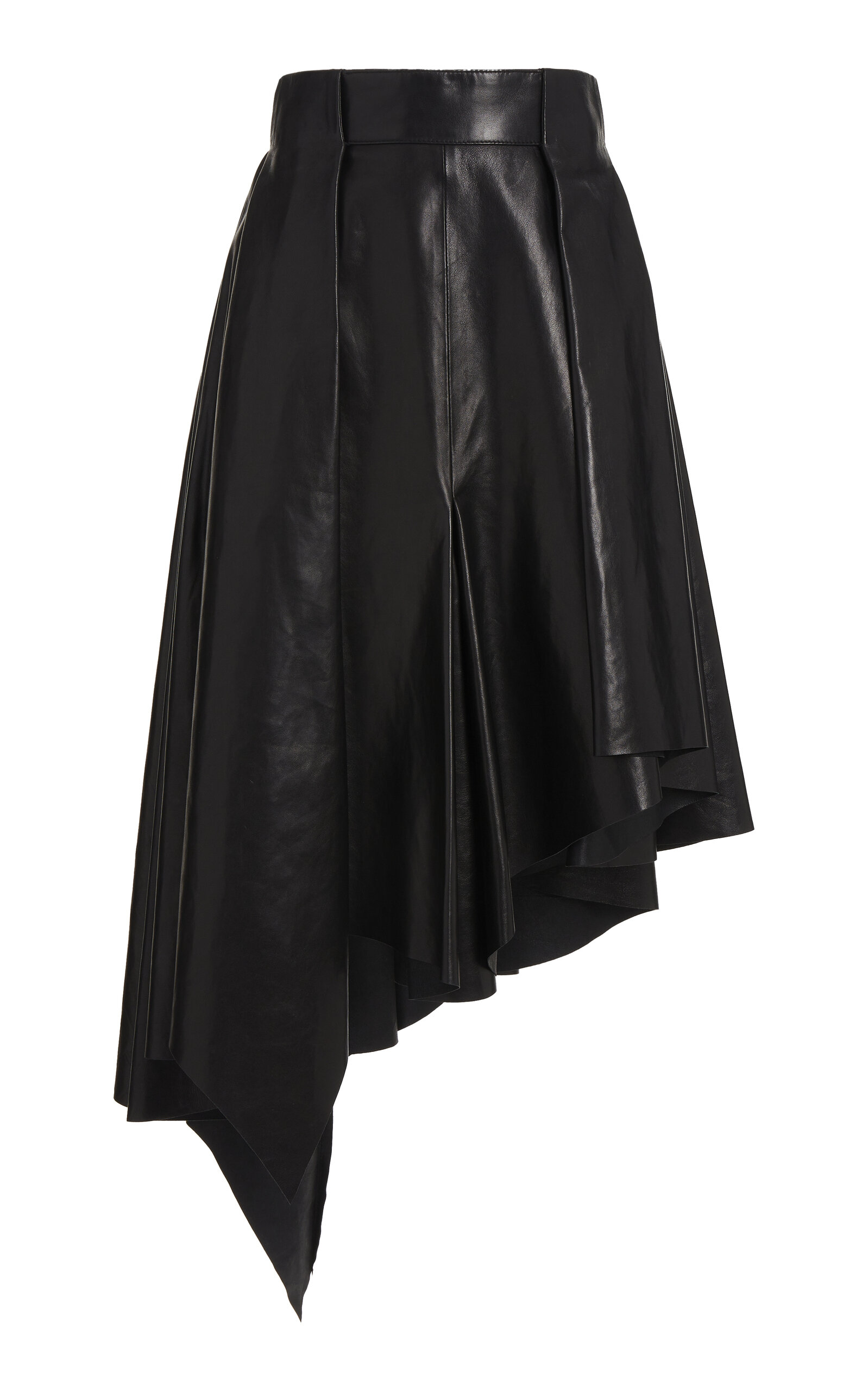 Shop Balmain Asymmetric Leather Midi Skirt In Black