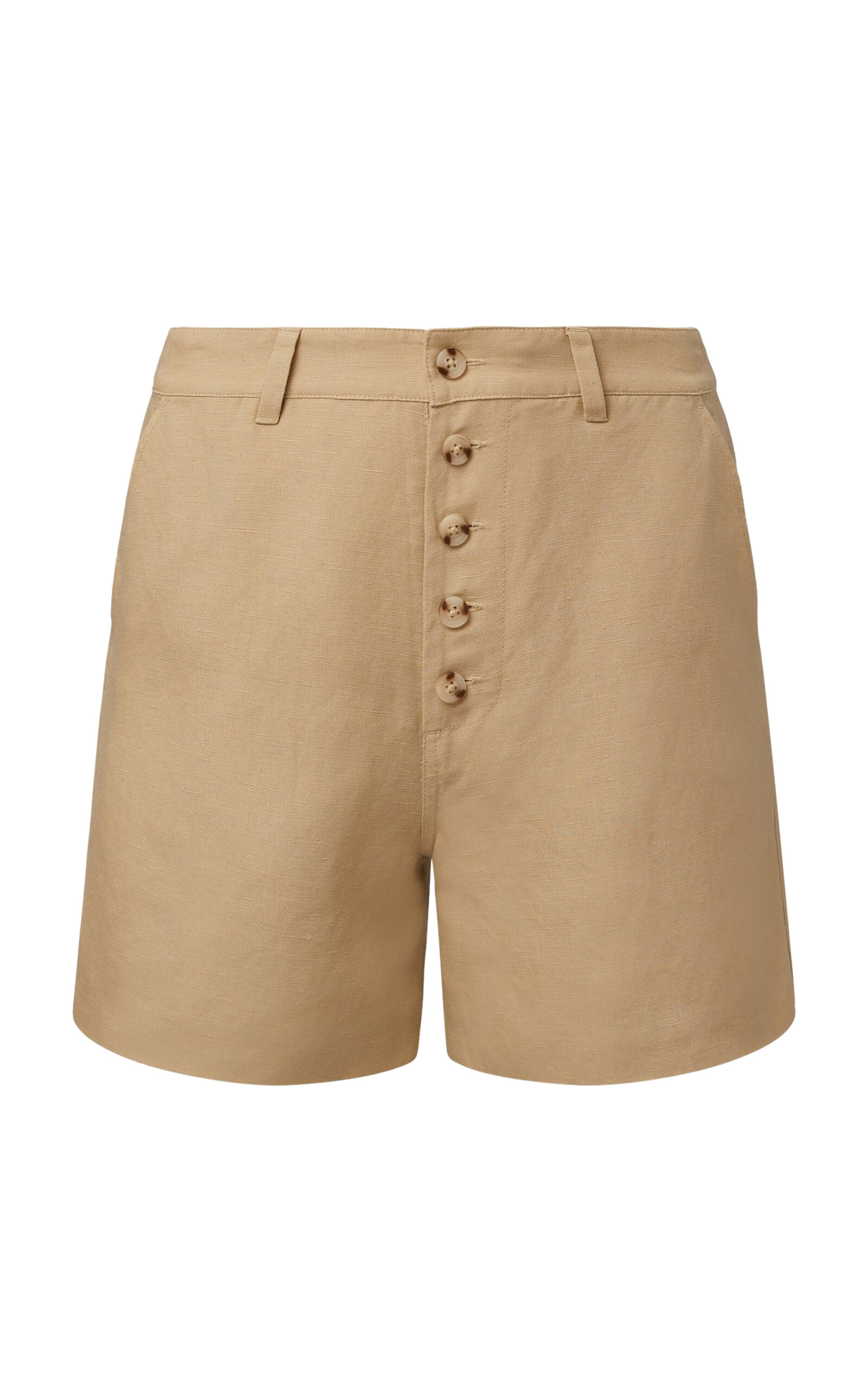Shop Onia Air Linen Boyfriend Shorts In Brown