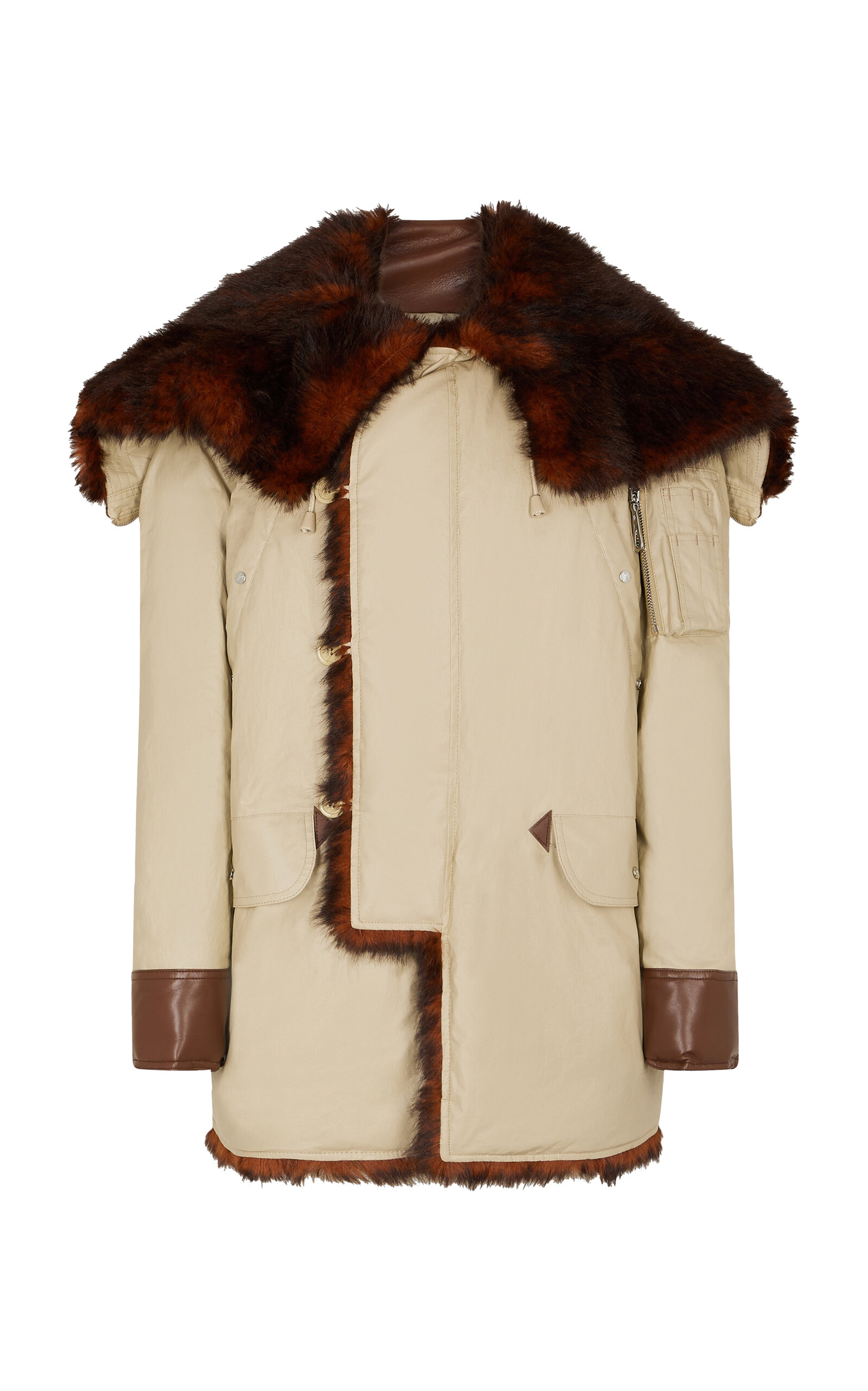 Rabanne Faux-fur-trimmed Coat In Tan