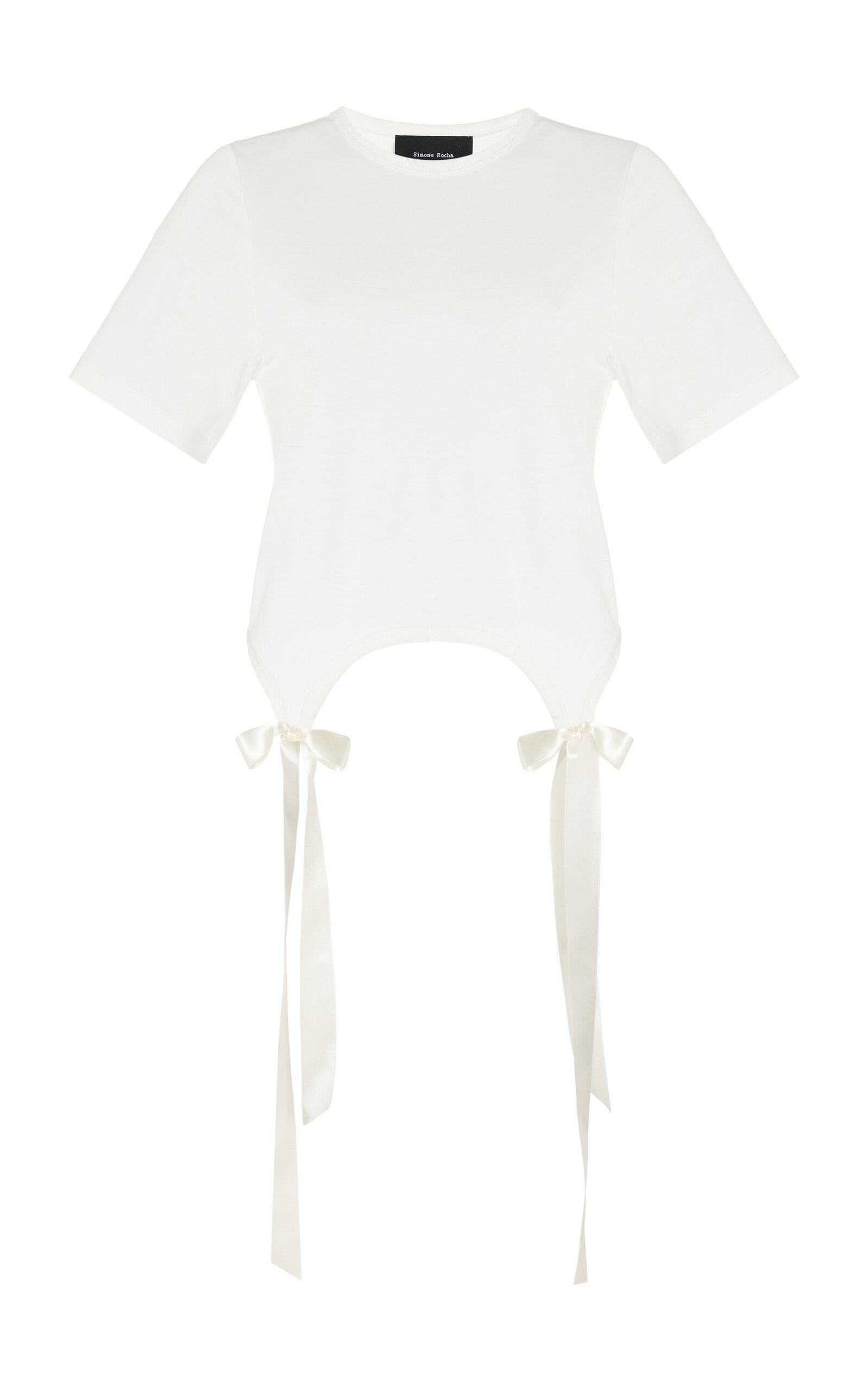 Shop Simone Rocha Easy Ribbon-detailed Cotton T-shirt In Ivory