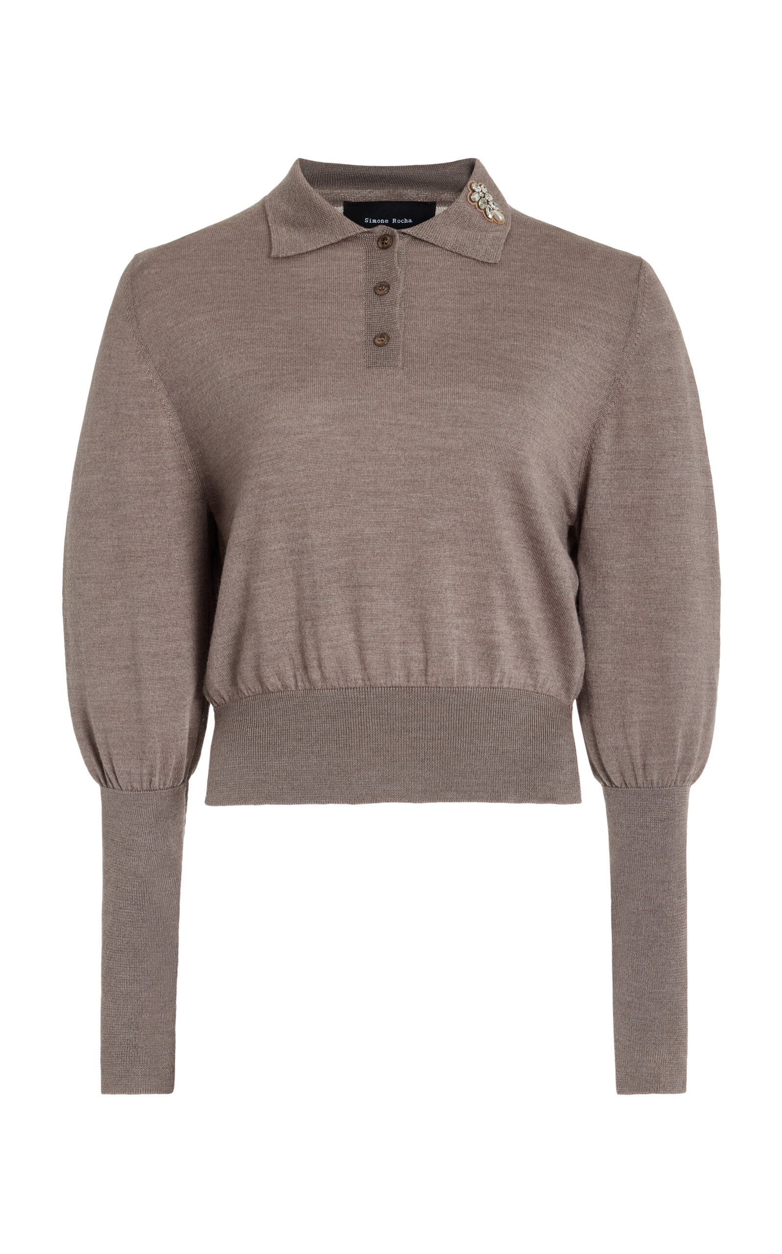 Embellished Merino Wool-Silk Polo Sweater