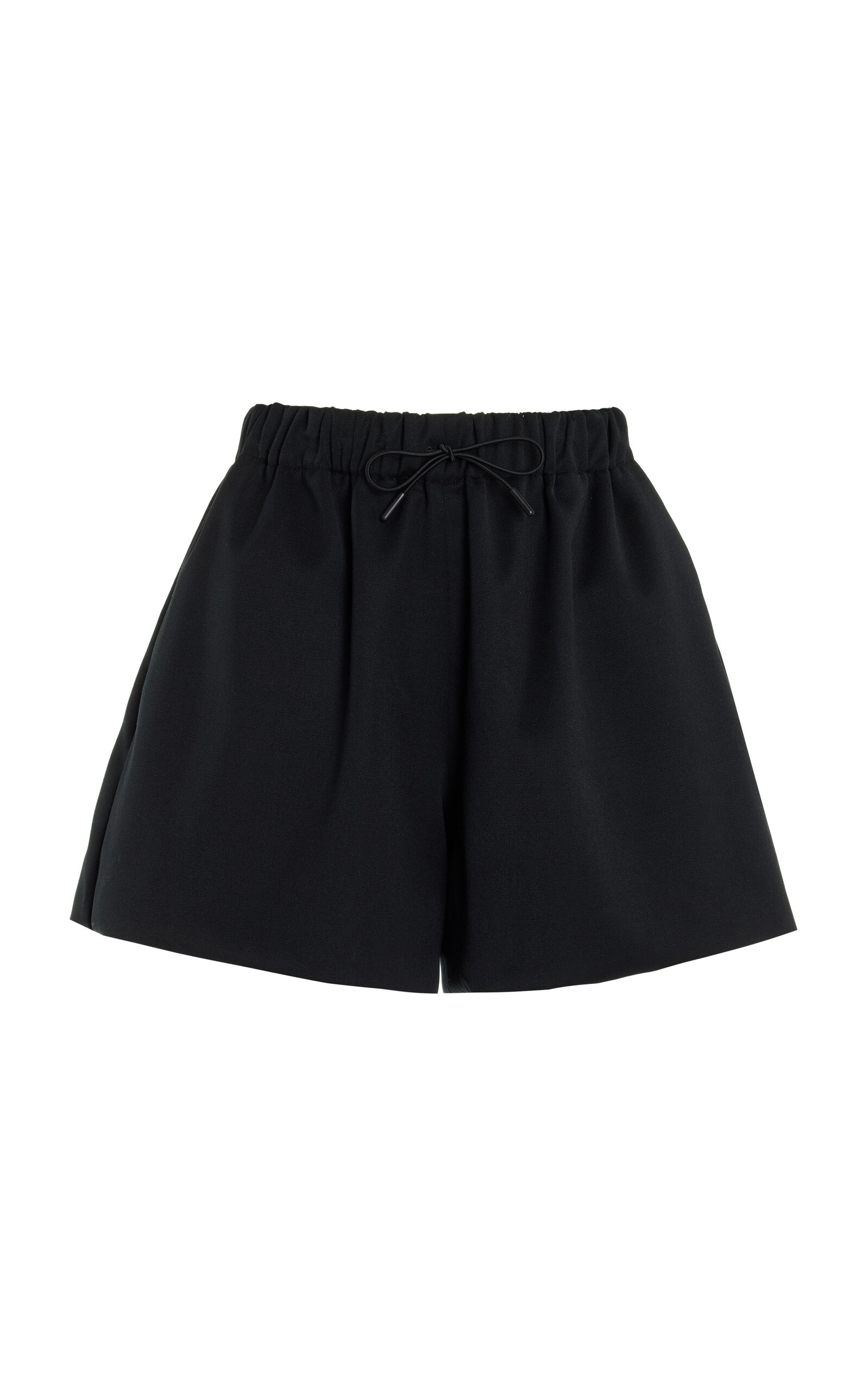 Shop Simone Rocha Faux Leather-trimmed Wool-blend Flared Shorts In Black