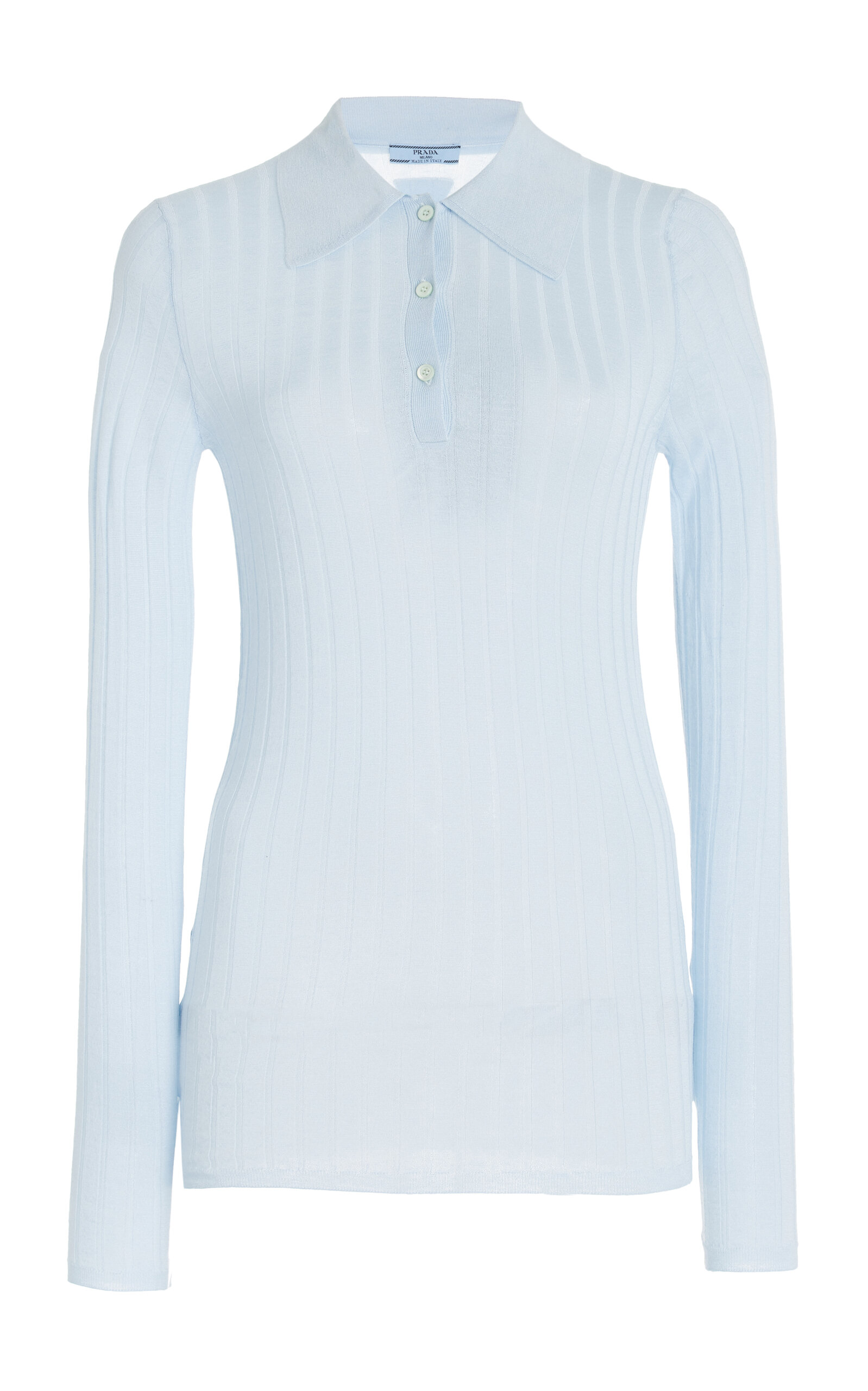 Shop Prada Cashmere-silk Polo Shirt In Blue