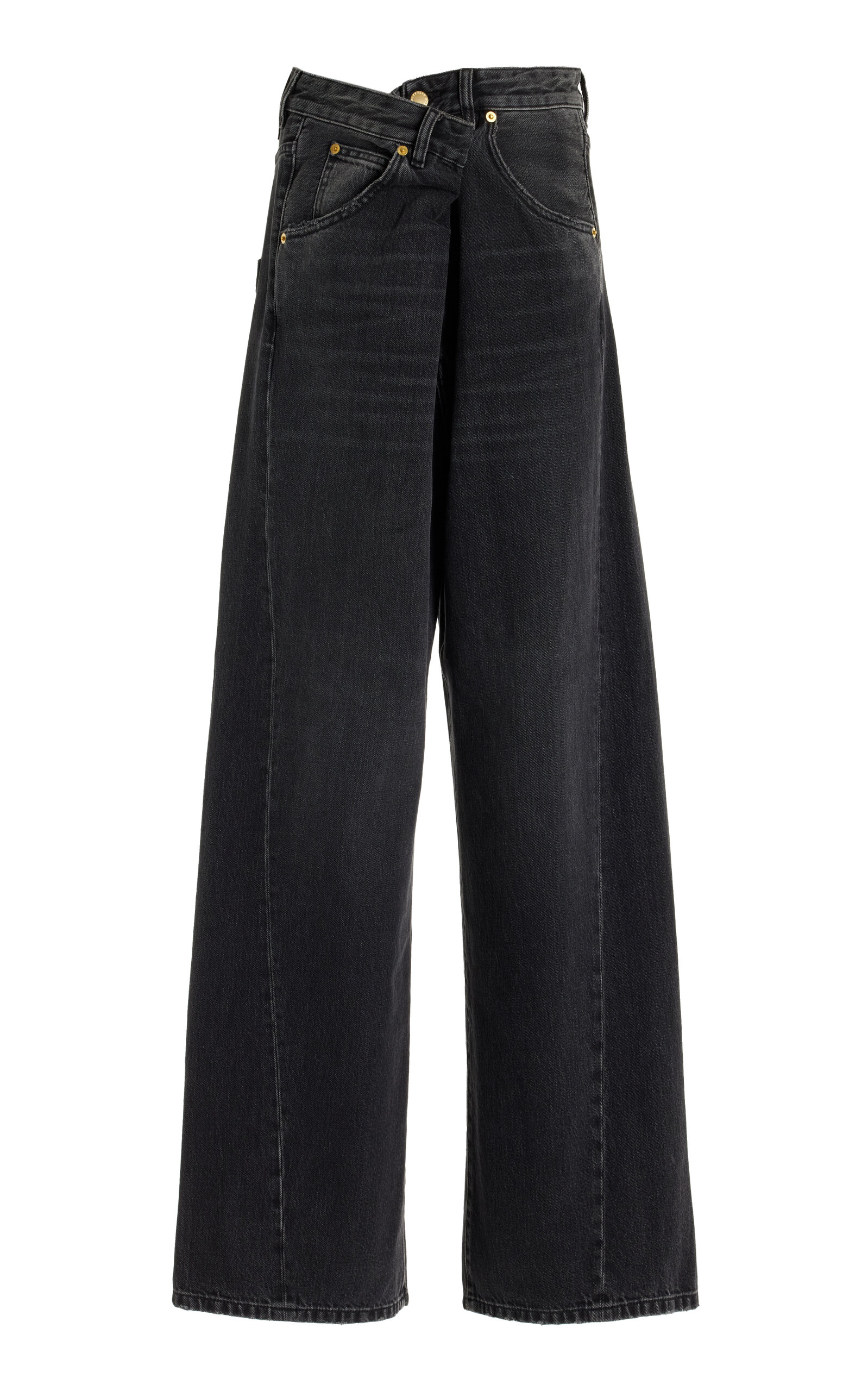 Shop Darkpark Ines Fold-over Low-rise Rigid Wide-leg Jeans In Black