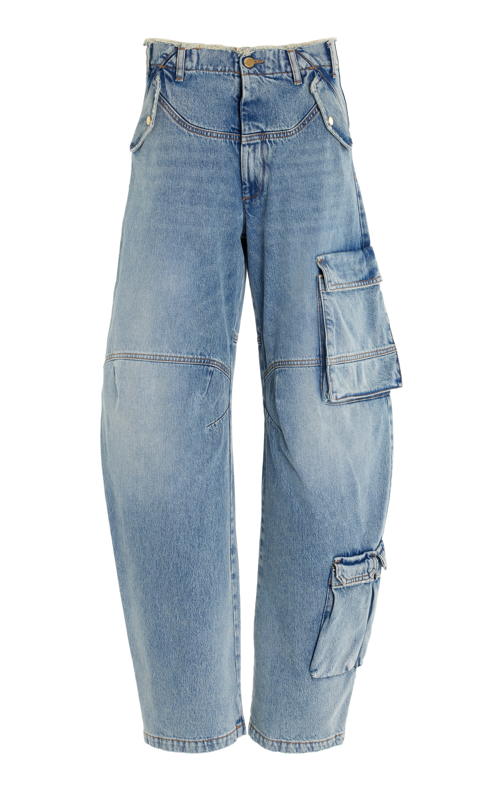 Rosalind Rigid Mid-Rise Barrel-Leg Cargo Jeans