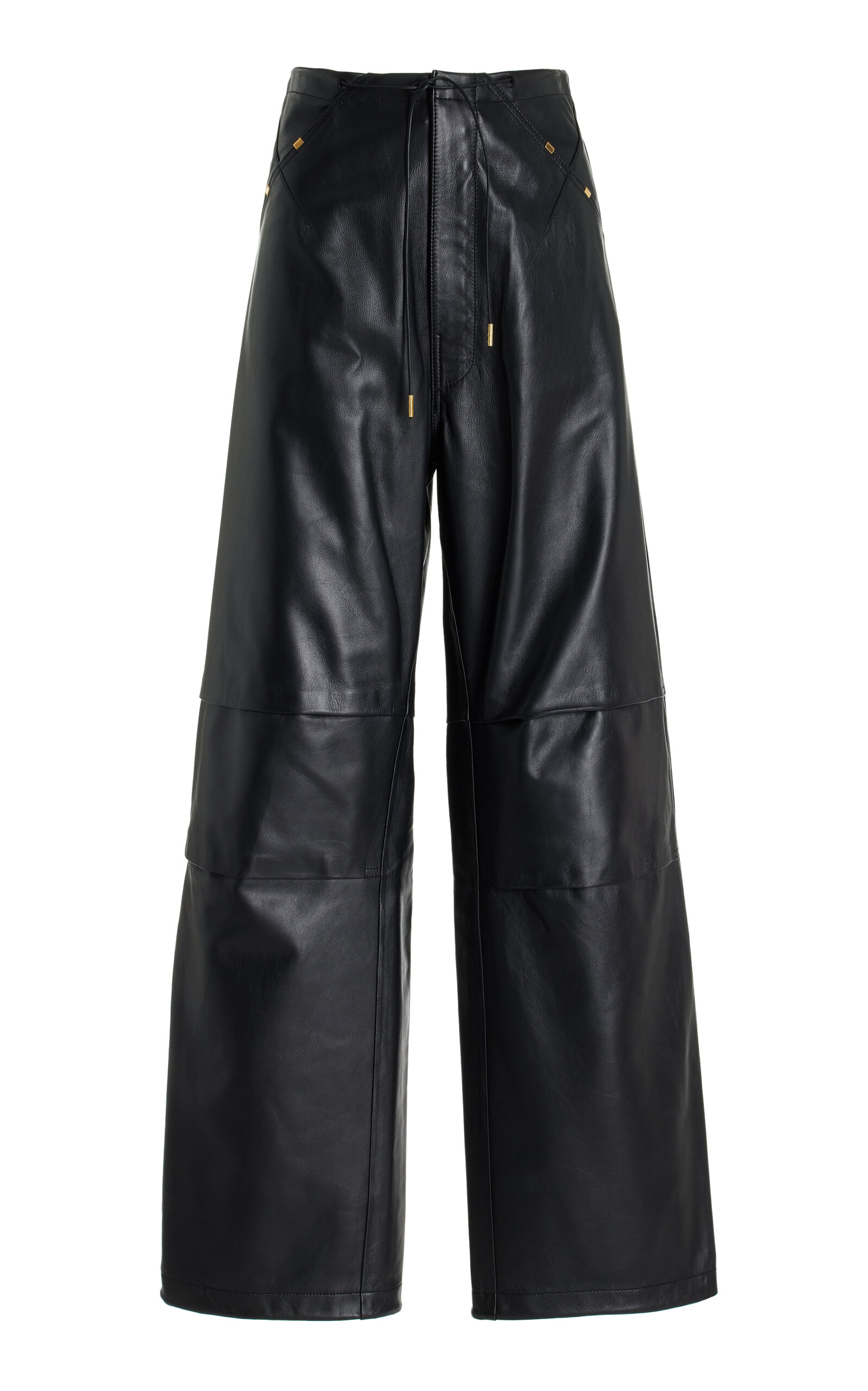 Daisy Drawstring Wide-Leg Leather Pants