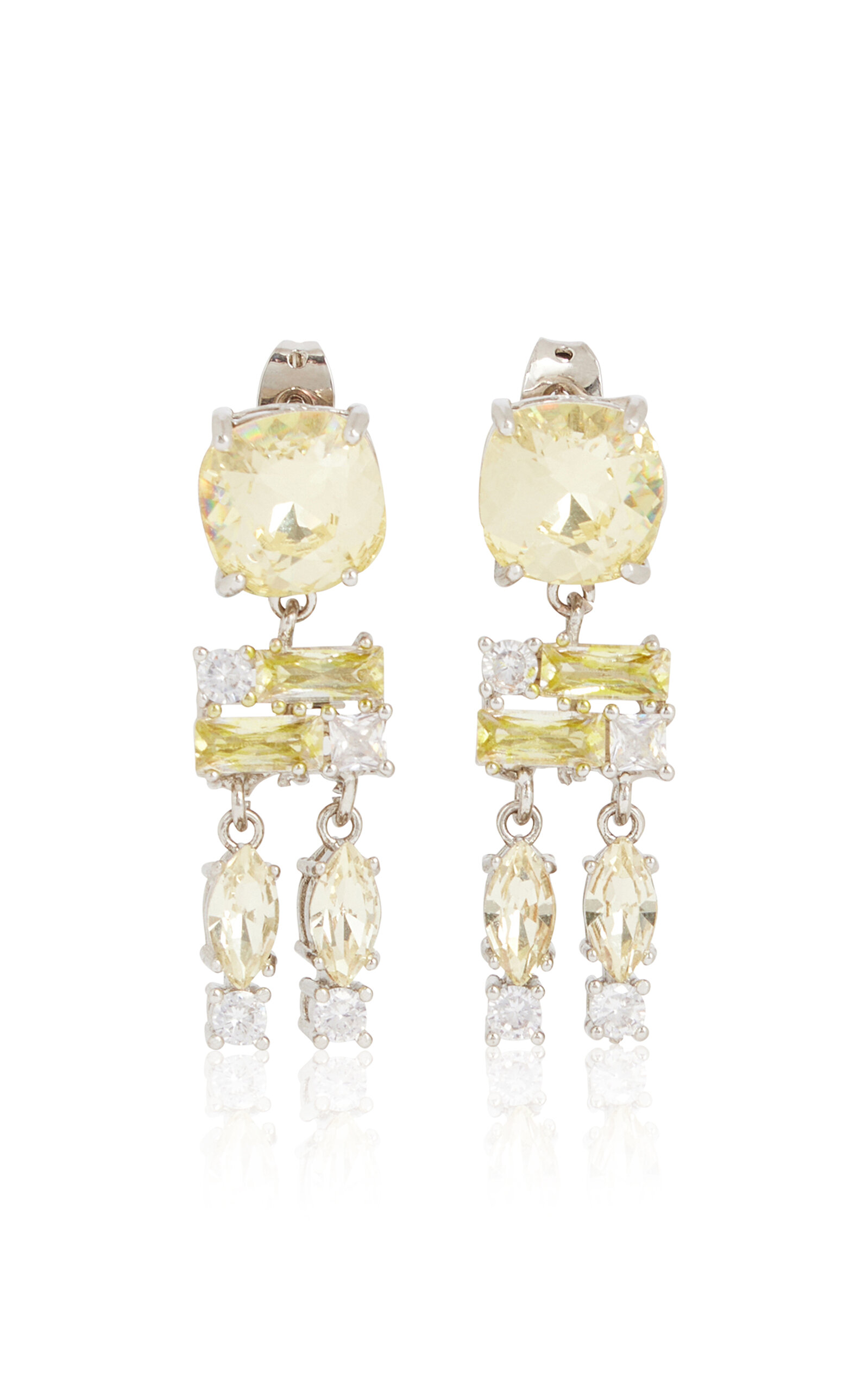 Shop Rabanne Small Silver-tone Crystal Drop Earrings In Green