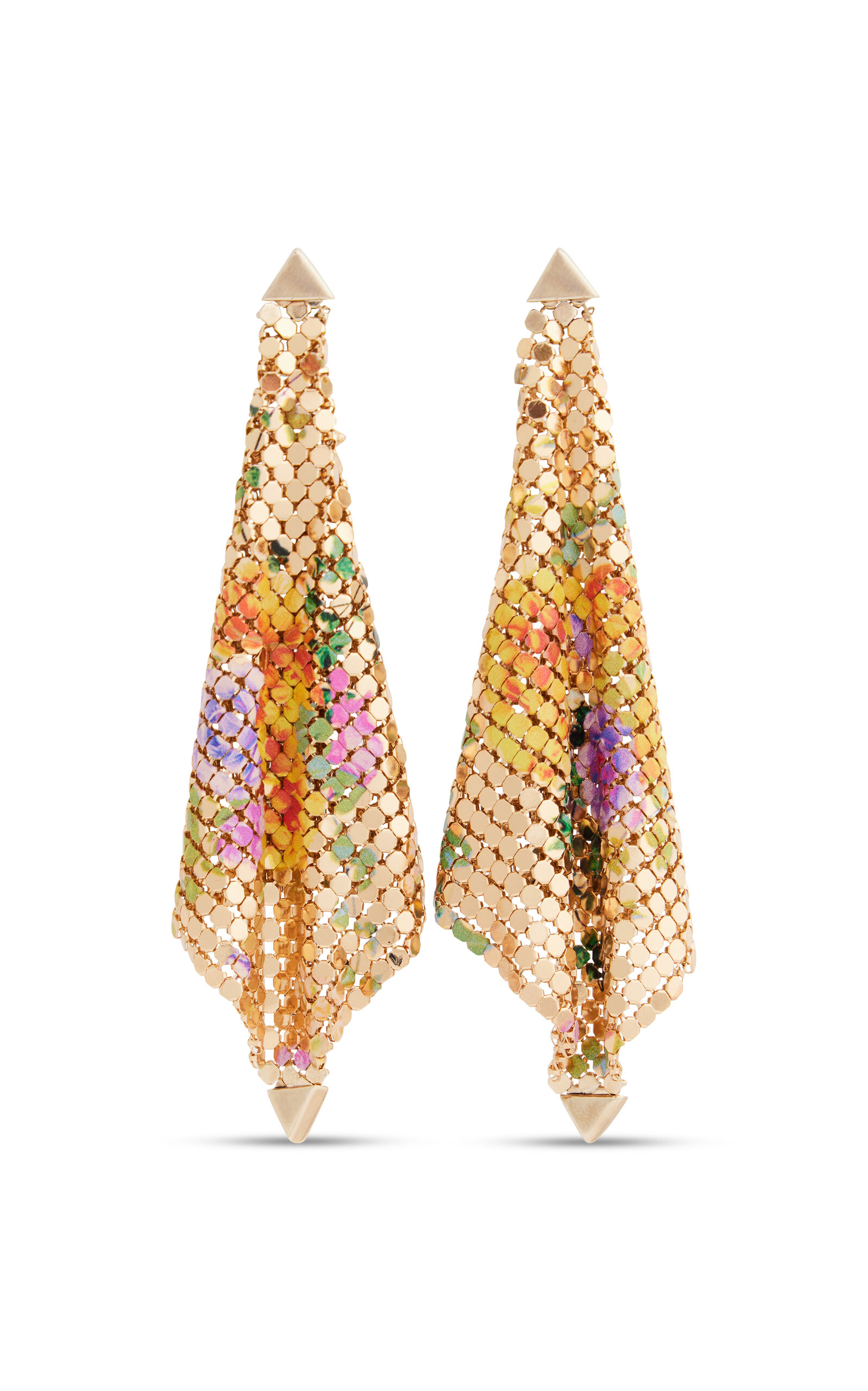 Rabanne Chain Mesh Floral Earrings In Gold