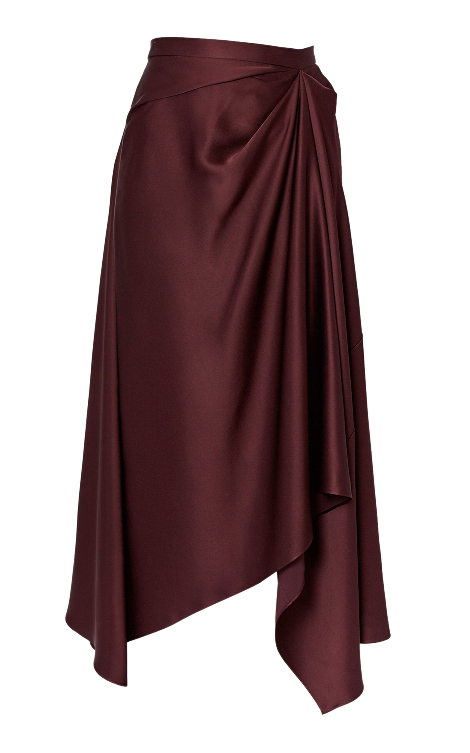 Erdem Asymmetric Draped Midi Skirt In Burgundy