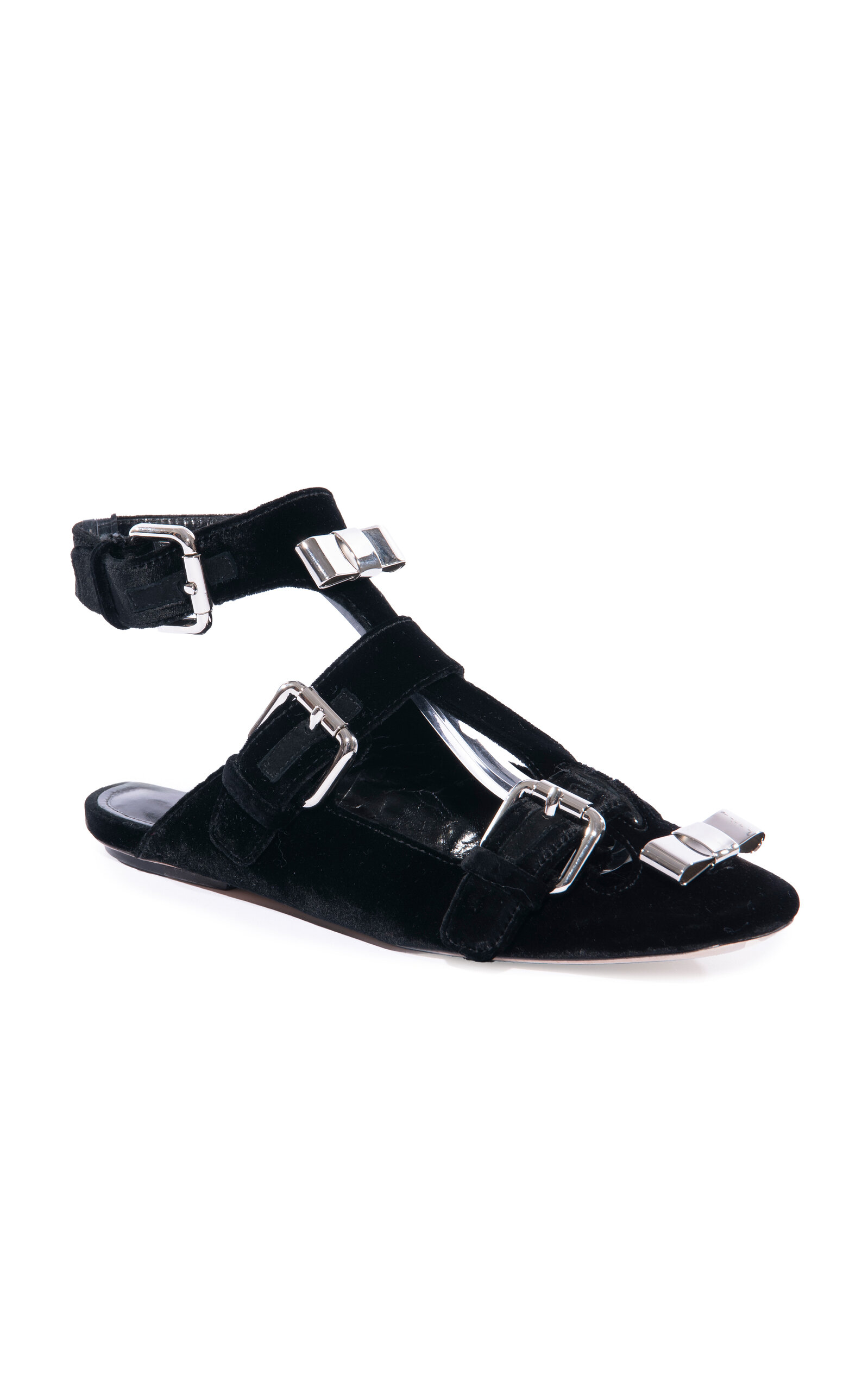 Giambattista Valli Buckle And Bow Detail Velvet Flats In Black