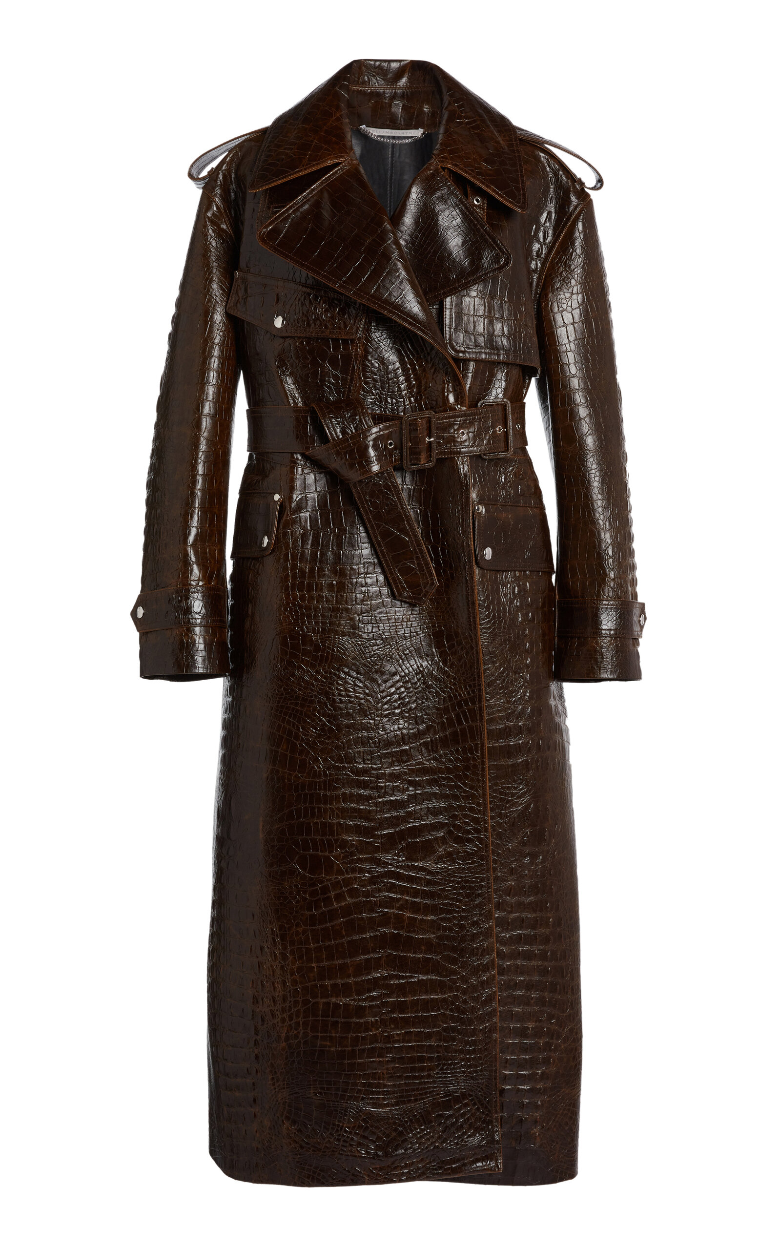 Stella Mccartney Croc-embossed Altermat Trench Coat In Brown