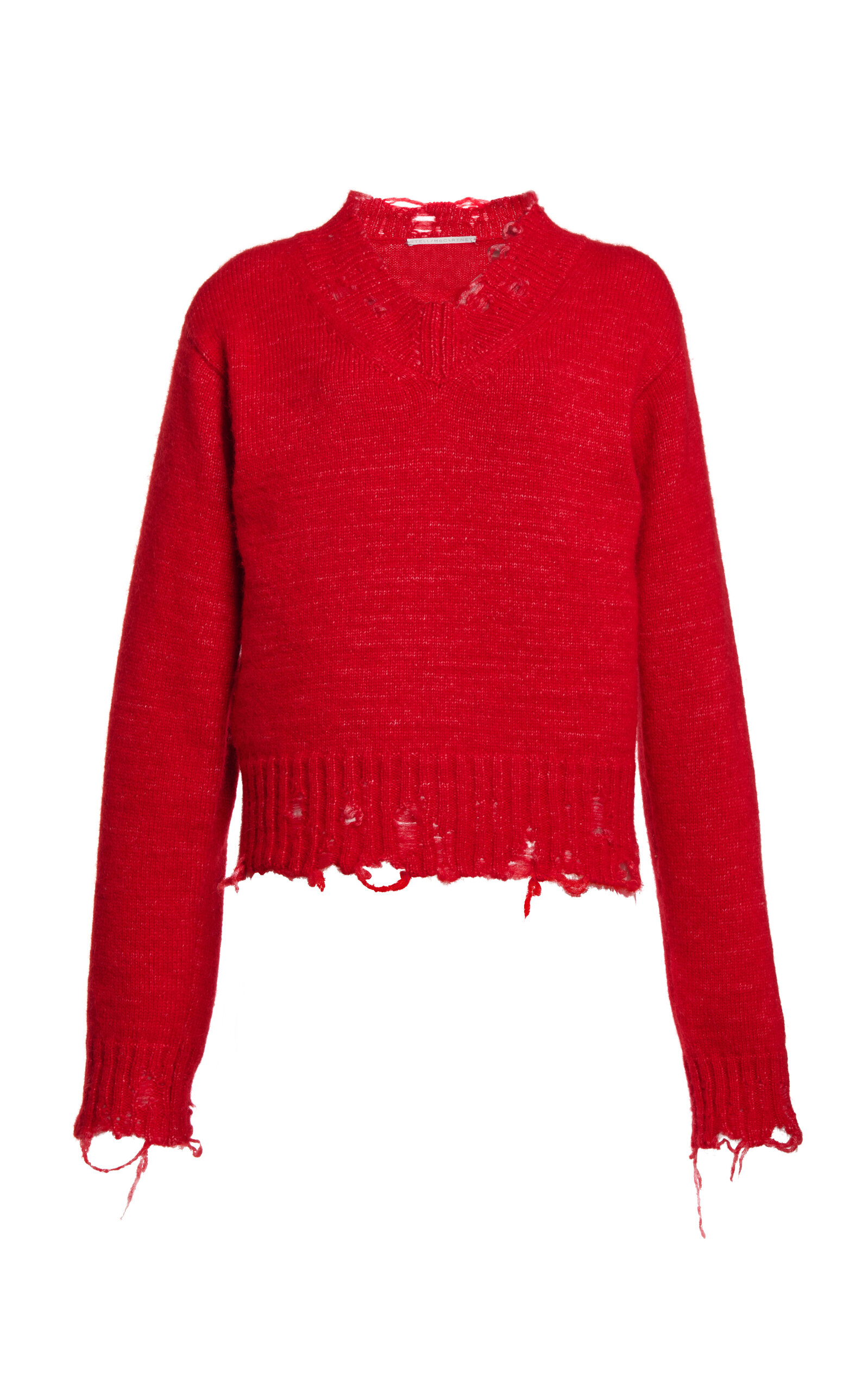 Stella Mccartney Distressed Wool-blend Knit Sweater In Red