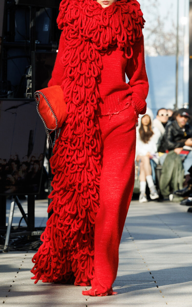 Stella Mccartney Distressed Wool-blend Knit Pants In Red