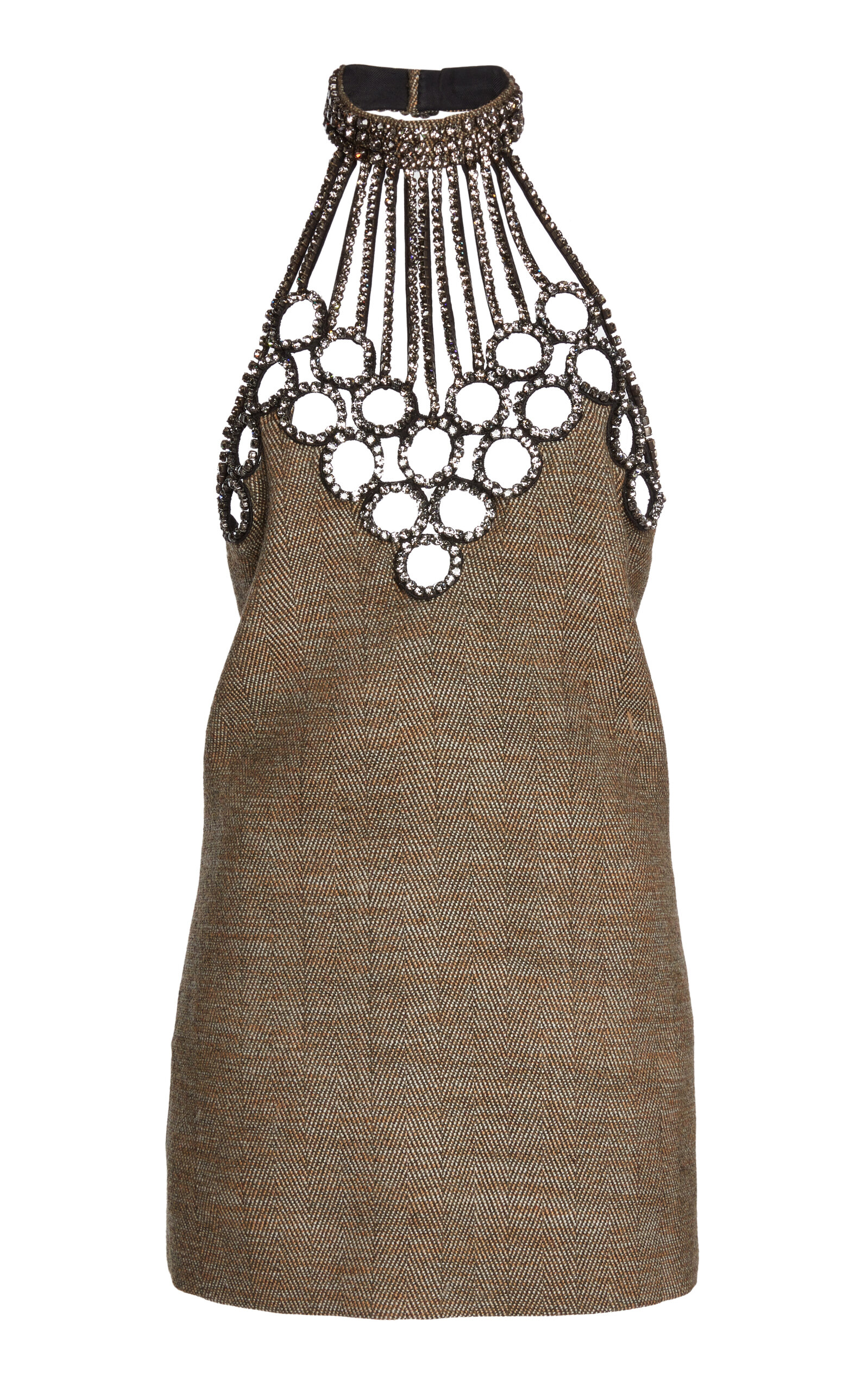 Stella Mccartney Crystal-embellished Mini Halter Dress In Light Grey