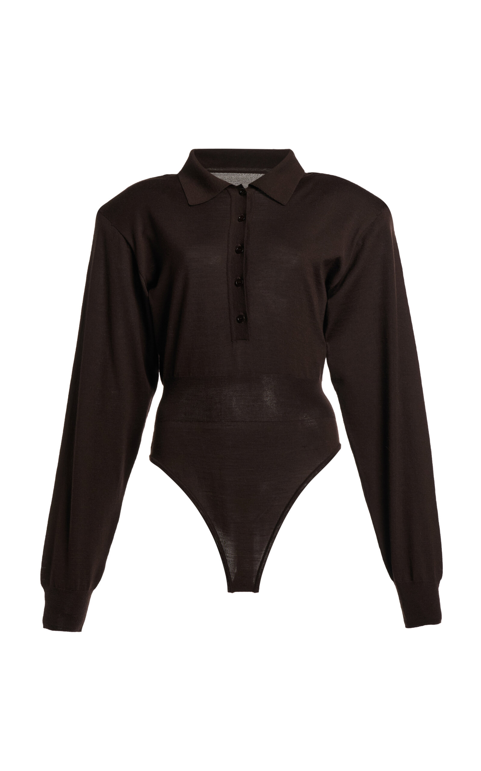 Stella Mccartney Knitted Wool-blend Polo Bodysuit In Brown