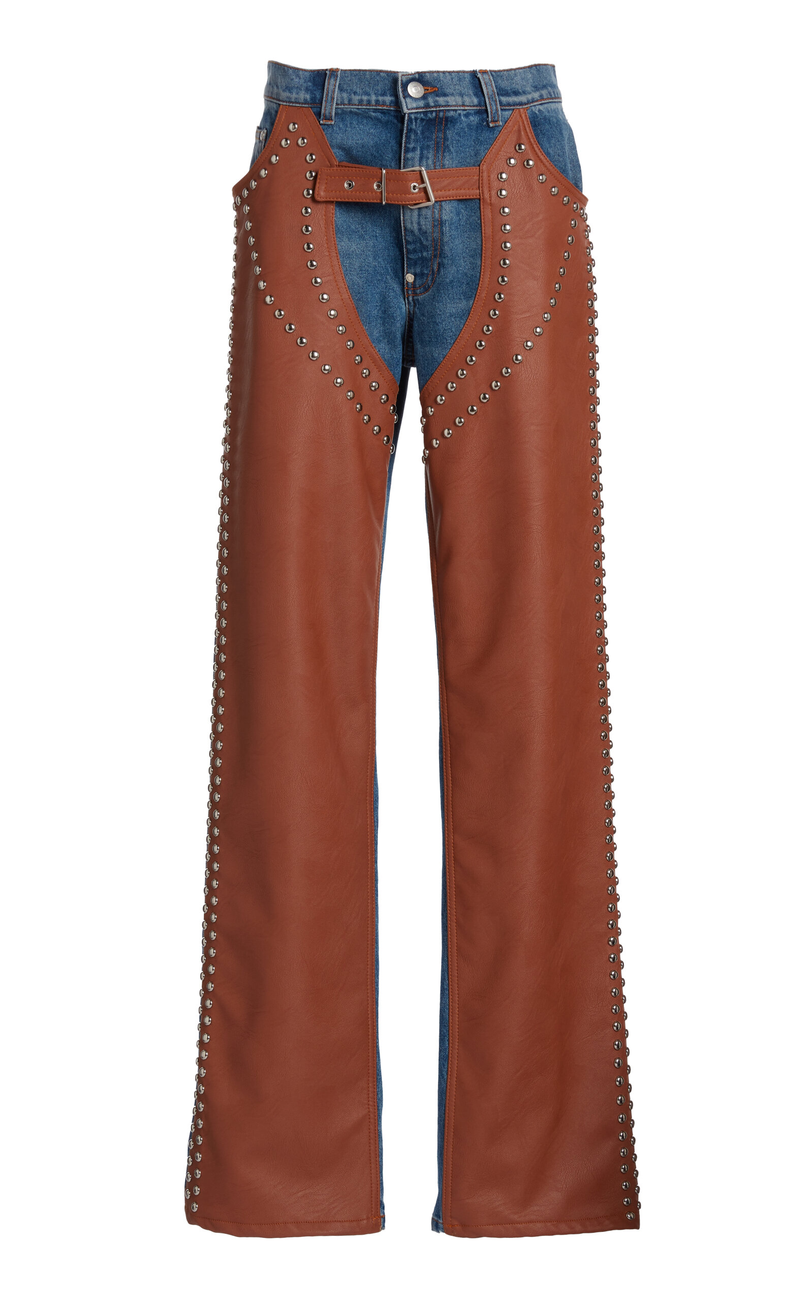 Shop Stella Mccartney Studded Chaps-effect Altermat & Denim Jeans In Medium Wash