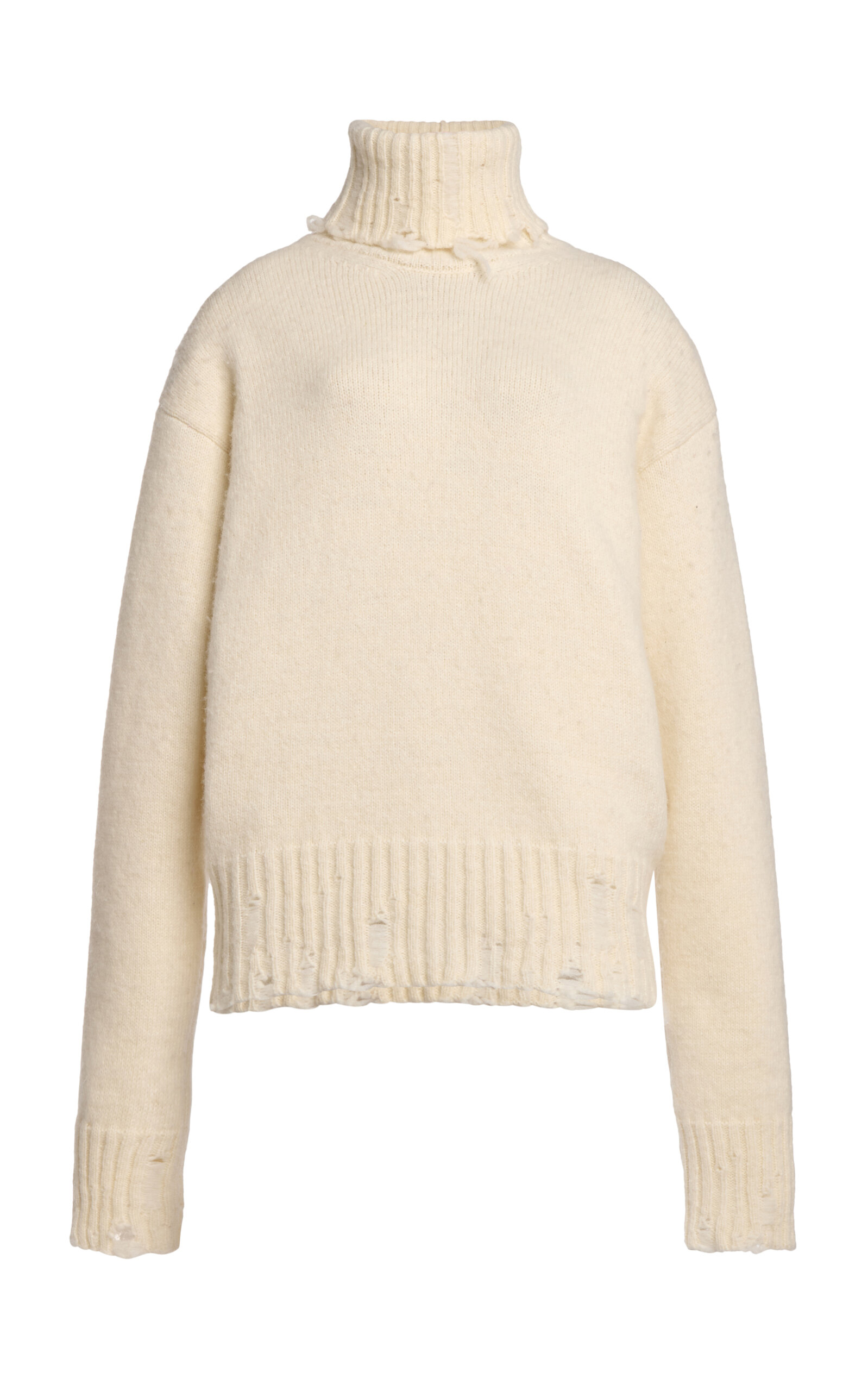 Stella Mccartney Distressed Wool-blend Turtleneck Sweater In Off-white