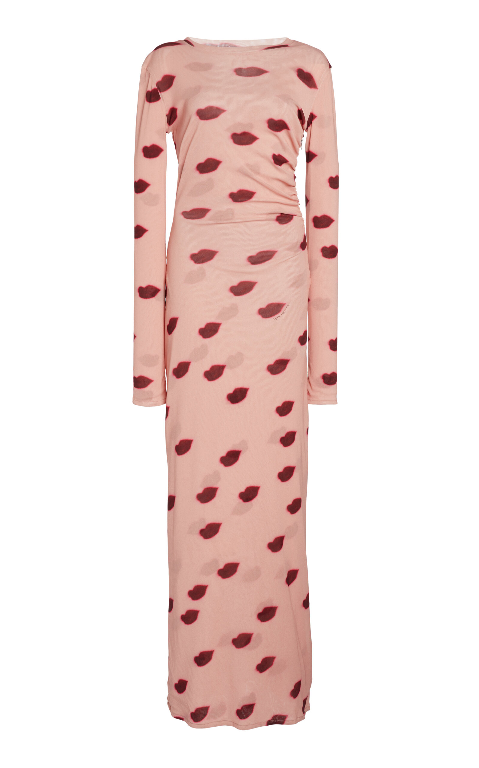 Shop Stella Mccartney Printed Mesh Maxi Dress In Light Pink