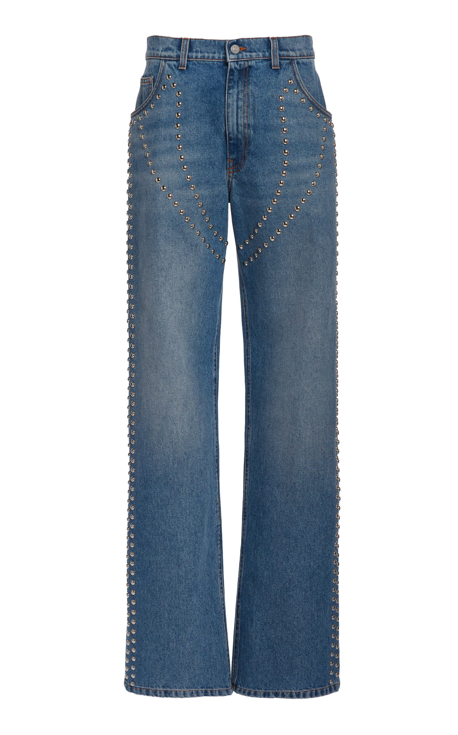 Stella Mccartney Studded Rigid Wide-leg Jeans In Medium Wash