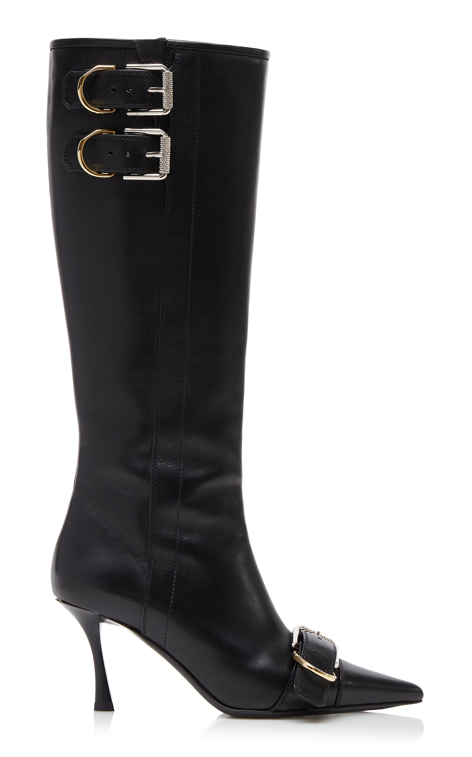 Shop Givenchy Voyou Buckle-detailed Leather Knee Boots In Black