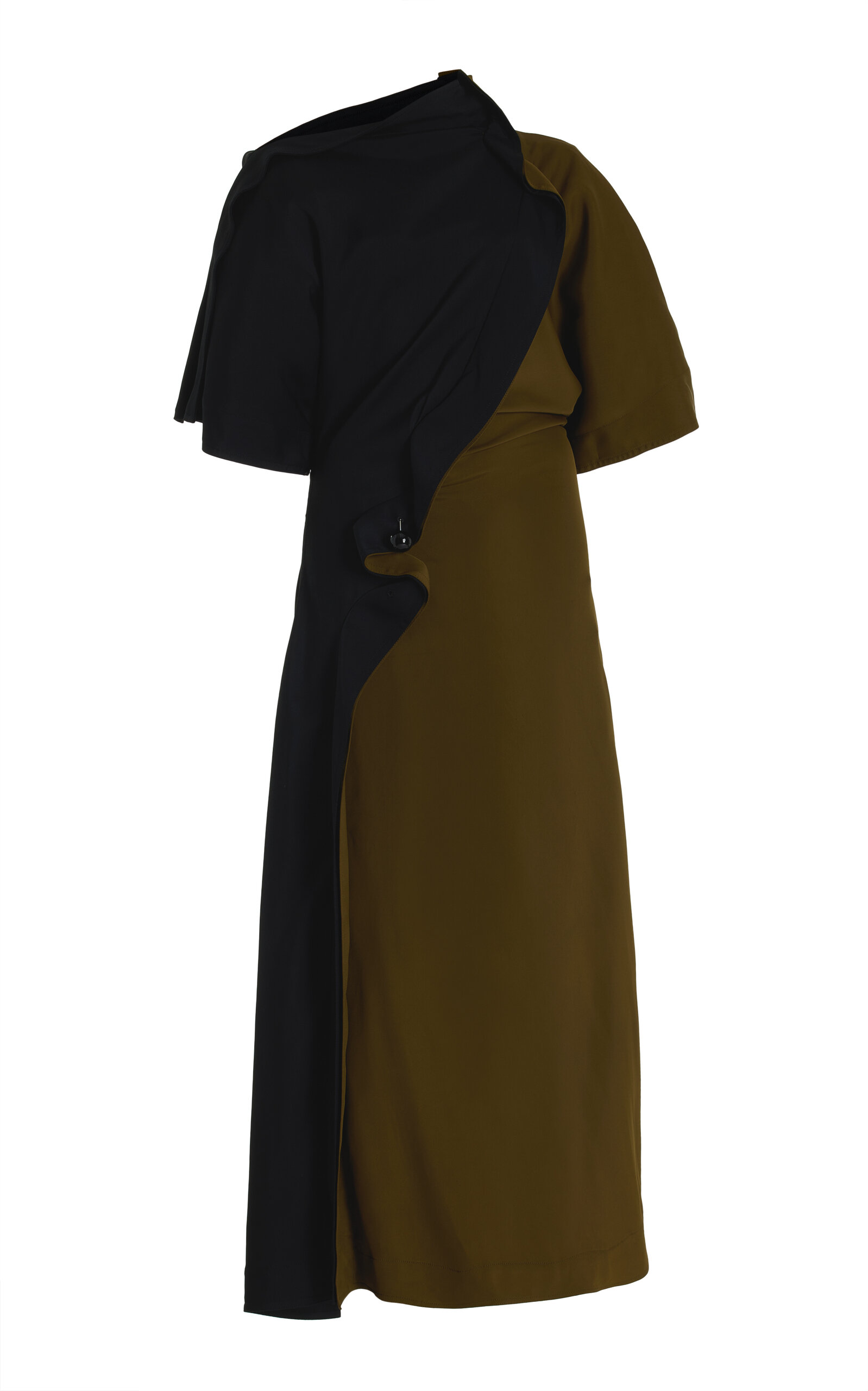 Shop Bottega Veneta Pierced Draped Crepe Midi Dress In Olive