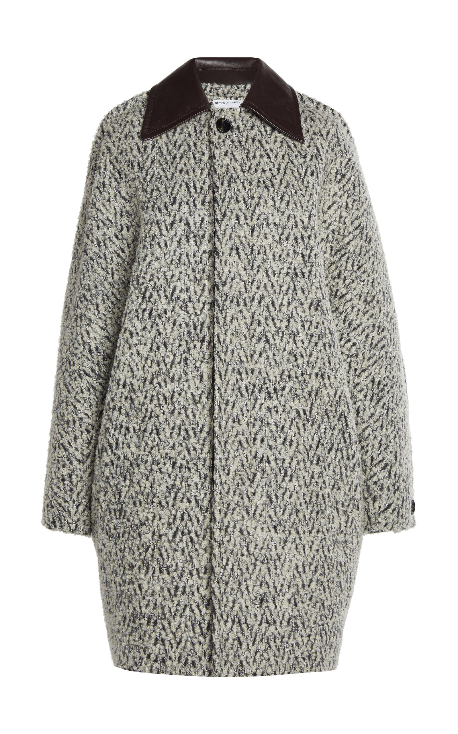 Shop Bottega Veneta Chevron Bouclé Wool-blend Coat In Light Grey