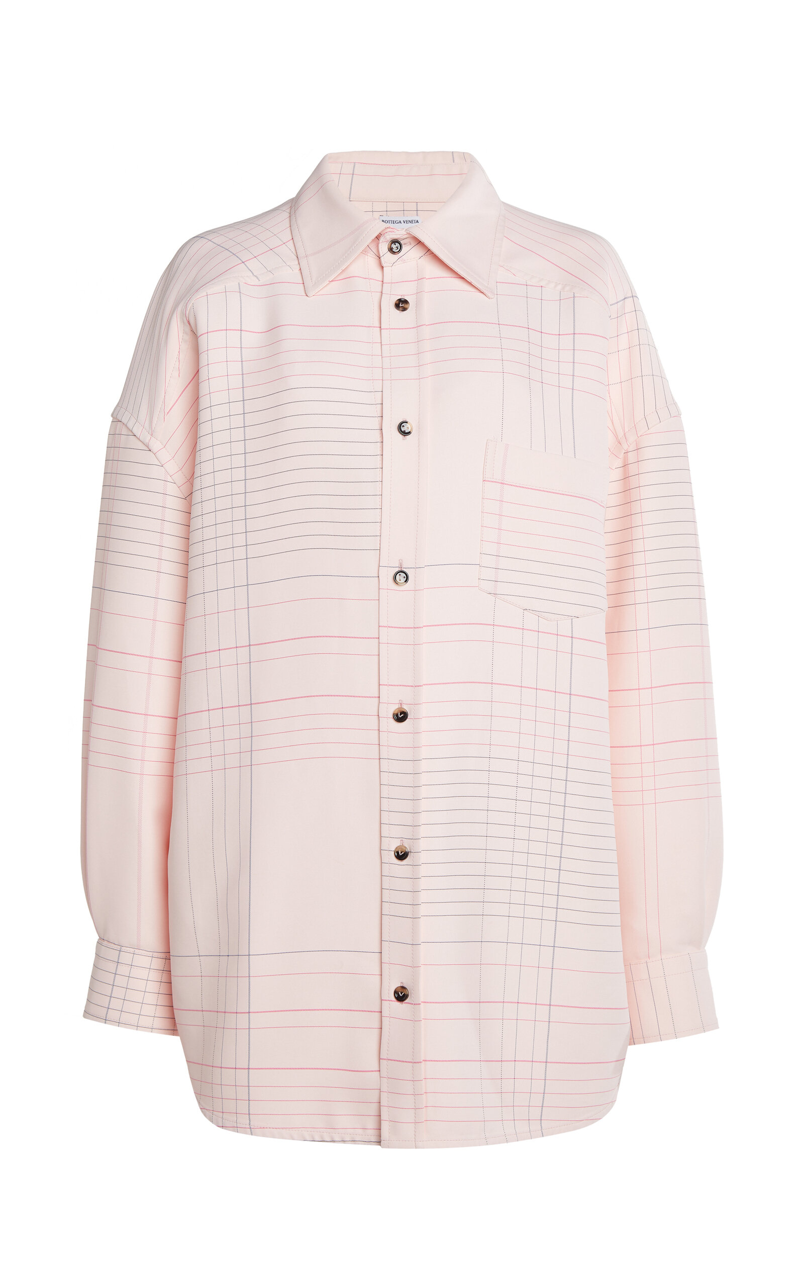 Shop Bottega Veneta Striped Stretch-crepe Shirt In Light Pink