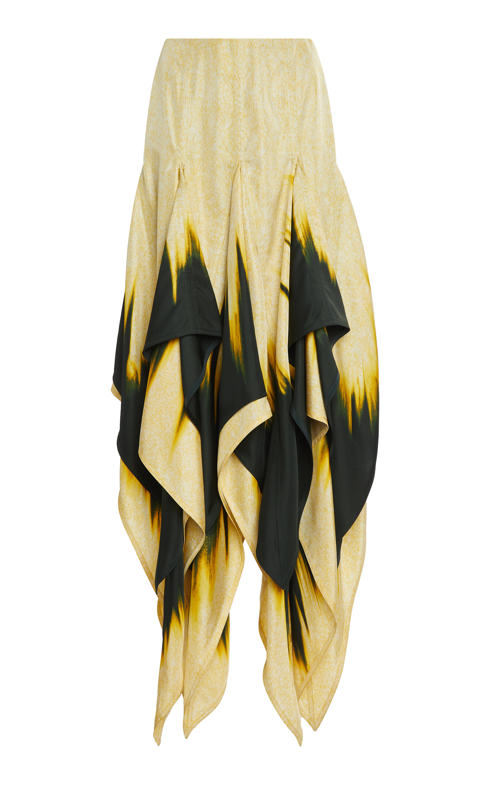 Shop Bottega Veneta Tiered Degradé Silk-blend Maxi Skirt In Yellow