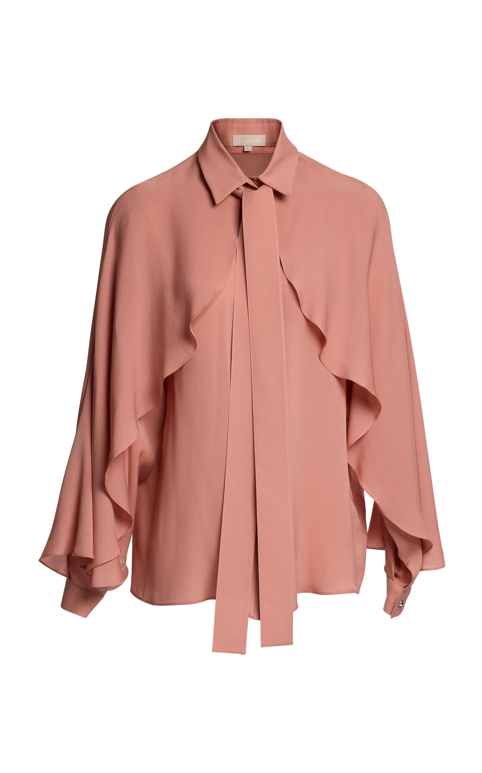 Elie Saab Silk Ruffle Top In Nude