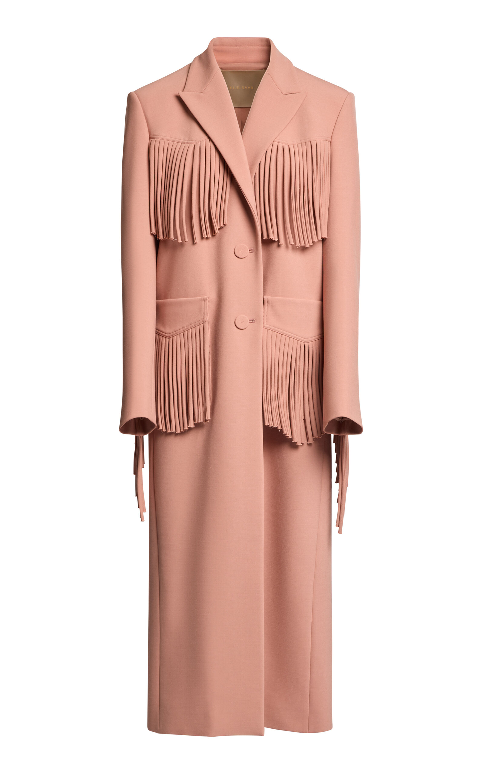 Elie Saab Cady Fringe Wrap Coat In Nude