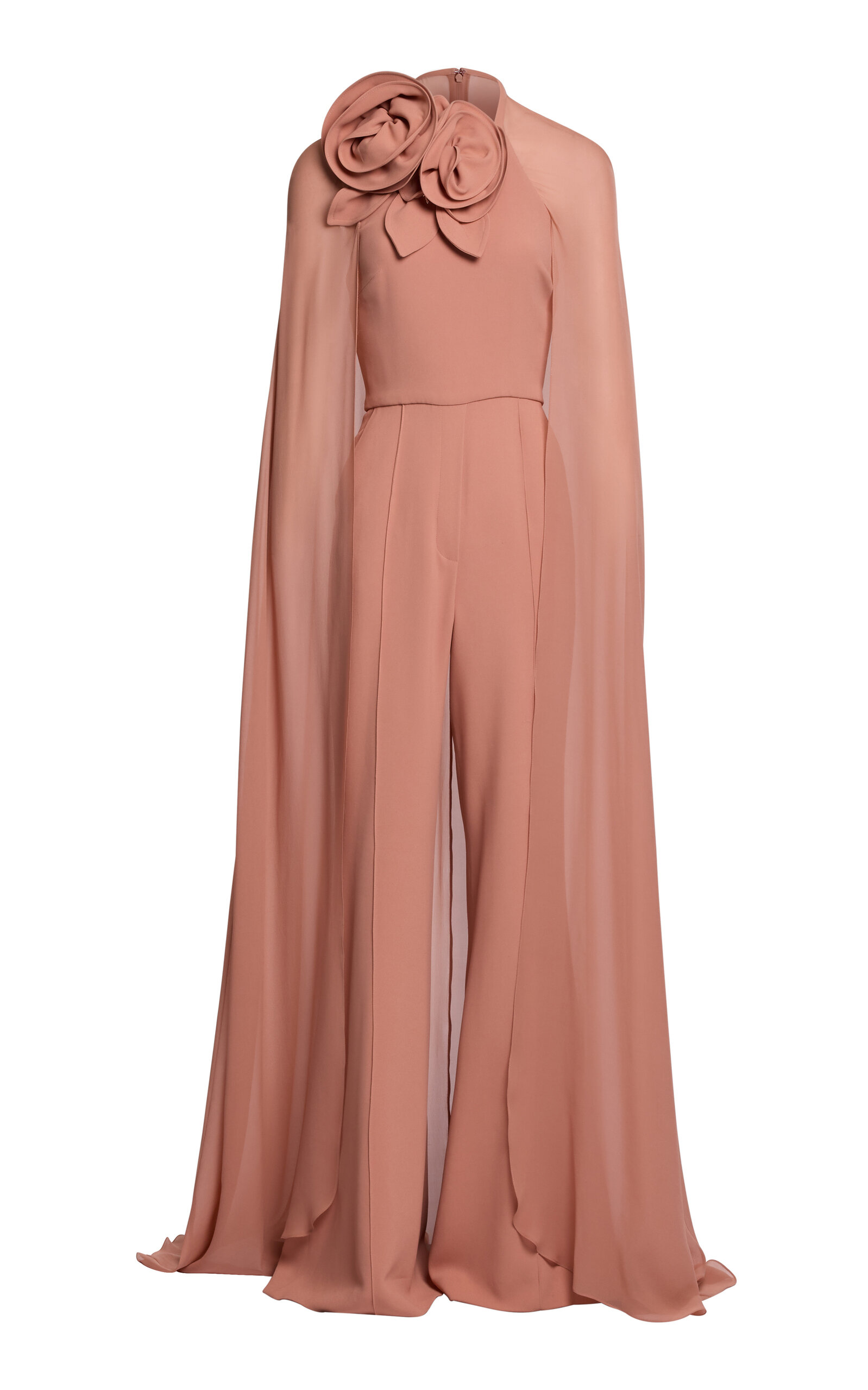 Elie Saab Cady Floral-appliquéd Jumpsuit In Nude