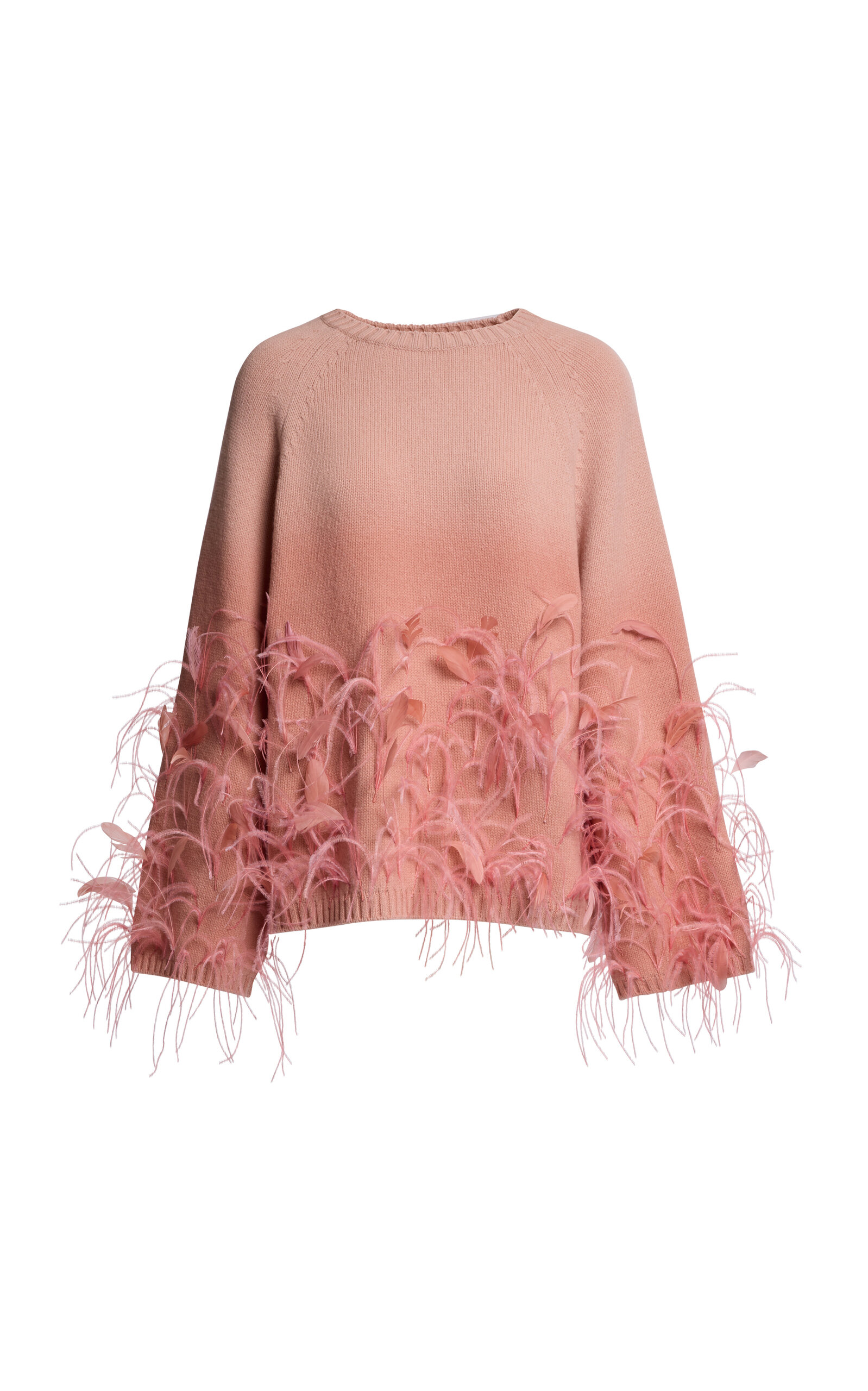 Elie Saab Wool Feather-embelished Knit Top In Nude