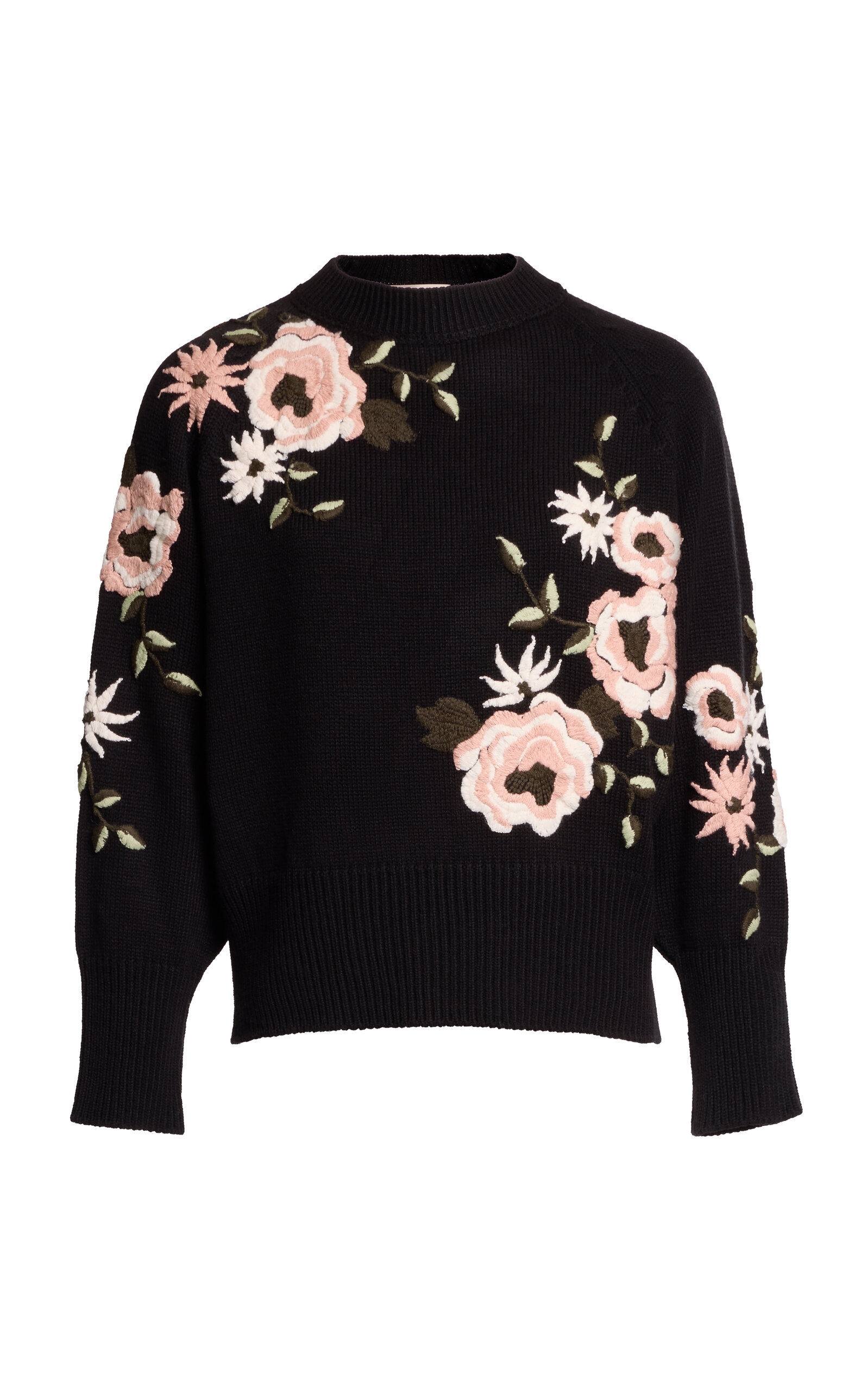 Elie Saab Wool Knit Floral Sweater In Black