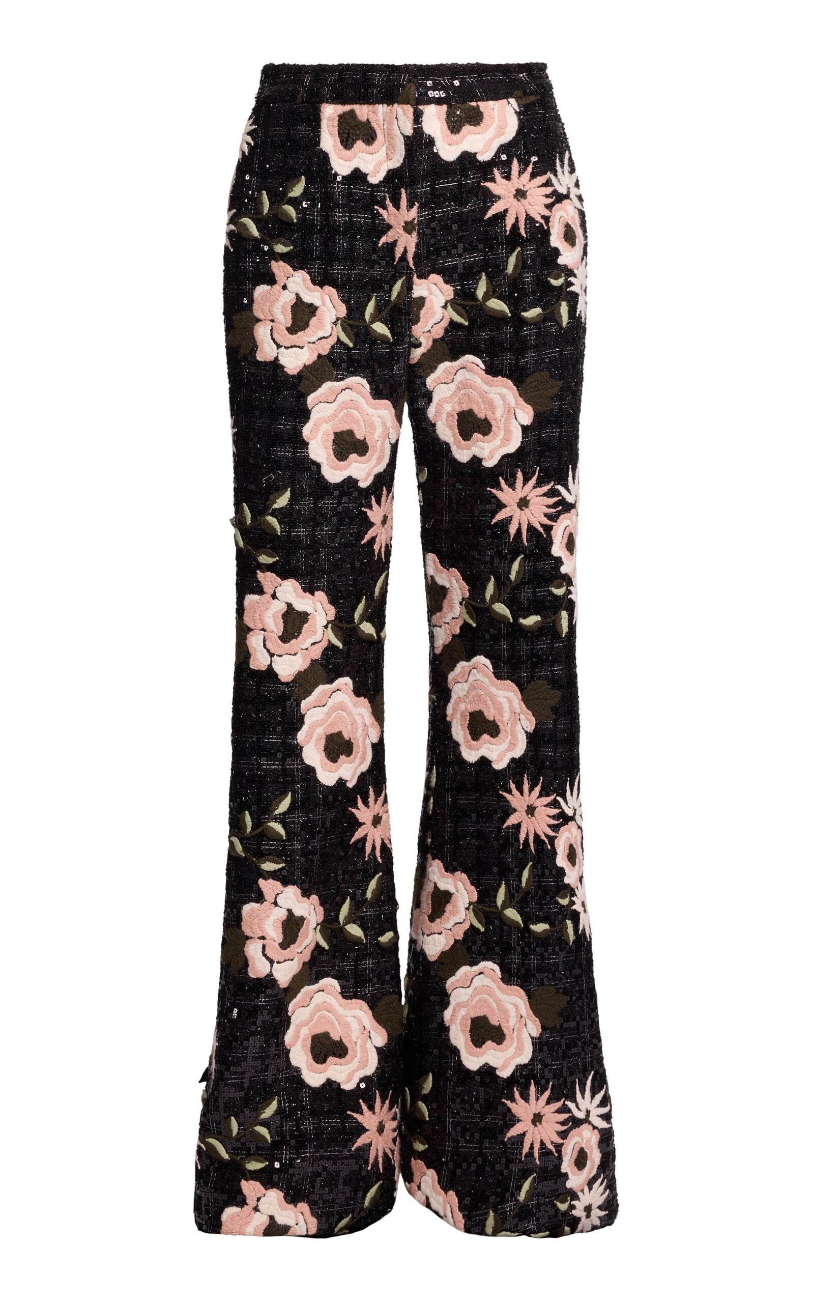 Elie Saab Tweed Floral Embroidered Pants In Black