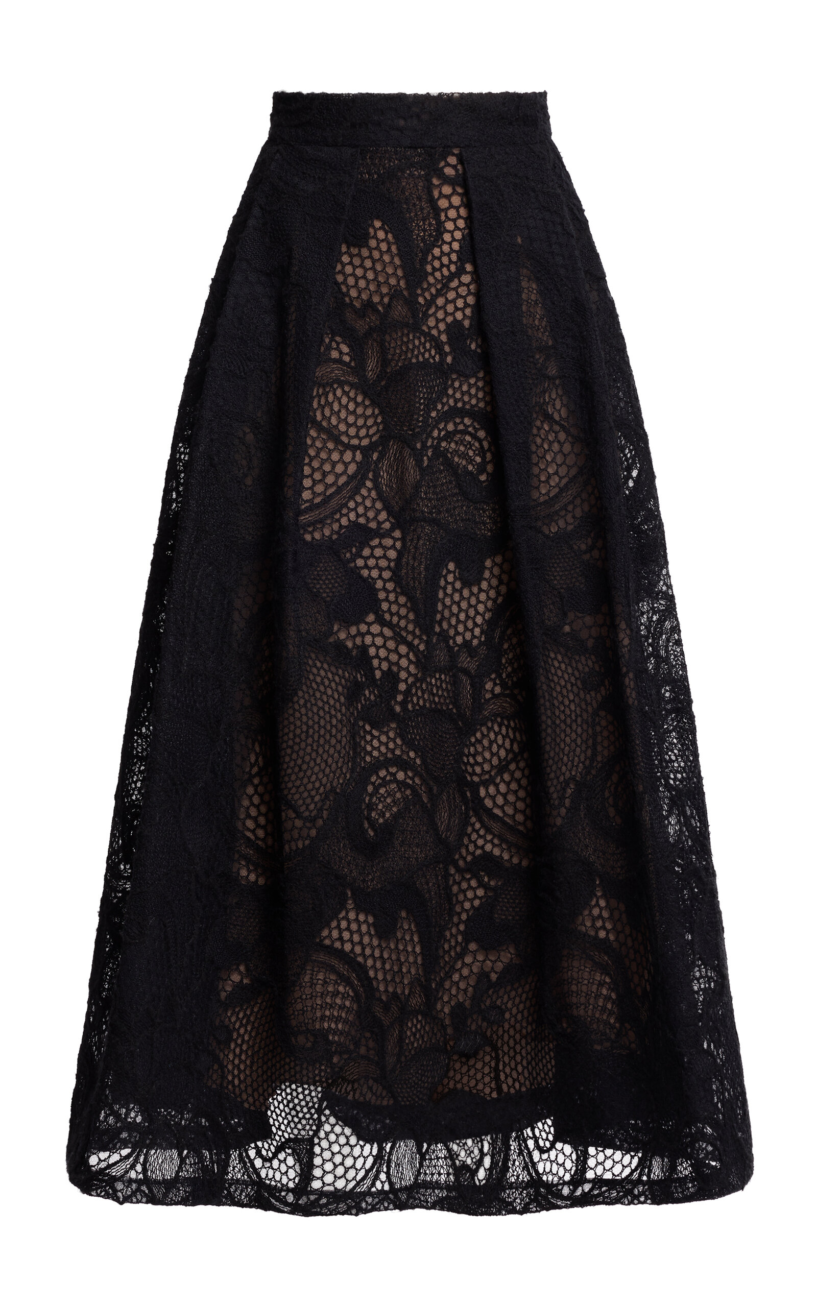 Elie Saab Tulle Lace Embroidered A-line Midi Skirt In Black