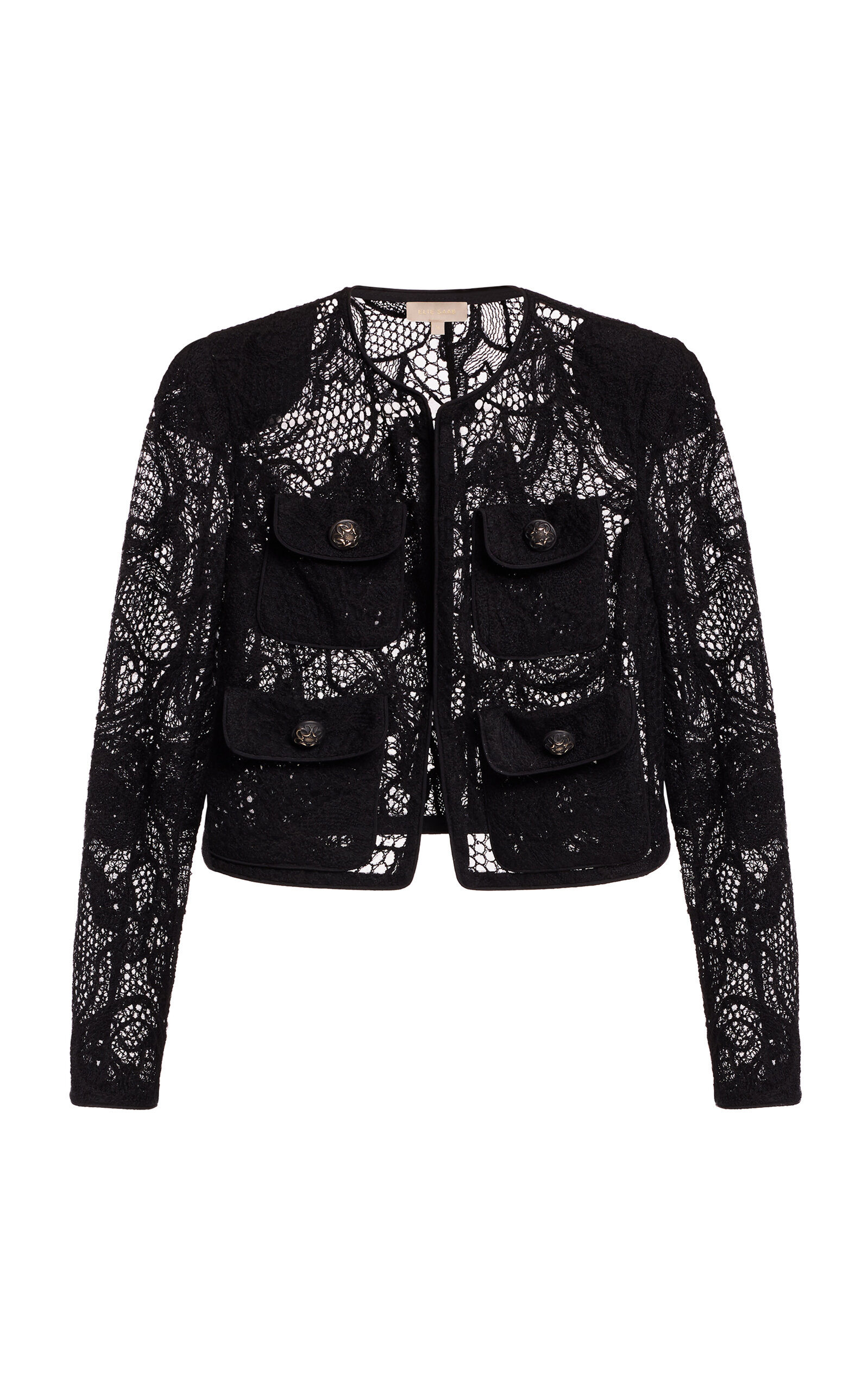 Elie Saab Tulle Embroidered Pocket Lace Jacket In Black