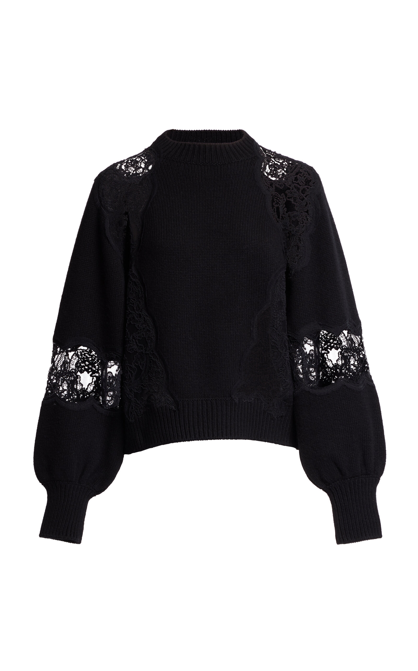 Elie Saab Wool Knit Lace Sweater Top In Black