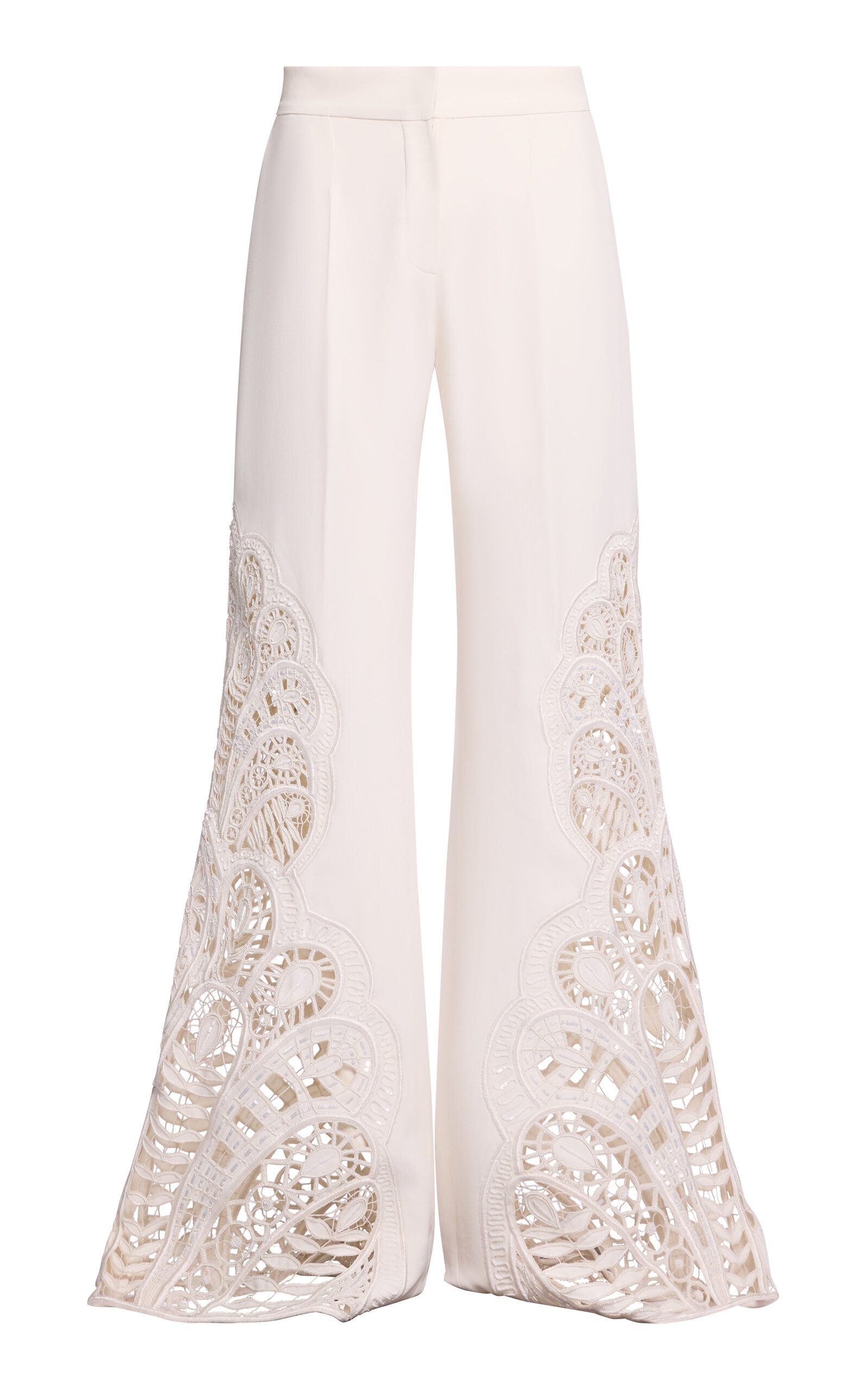 Elie Saab Bead-embellished Lace Flared Pants In White