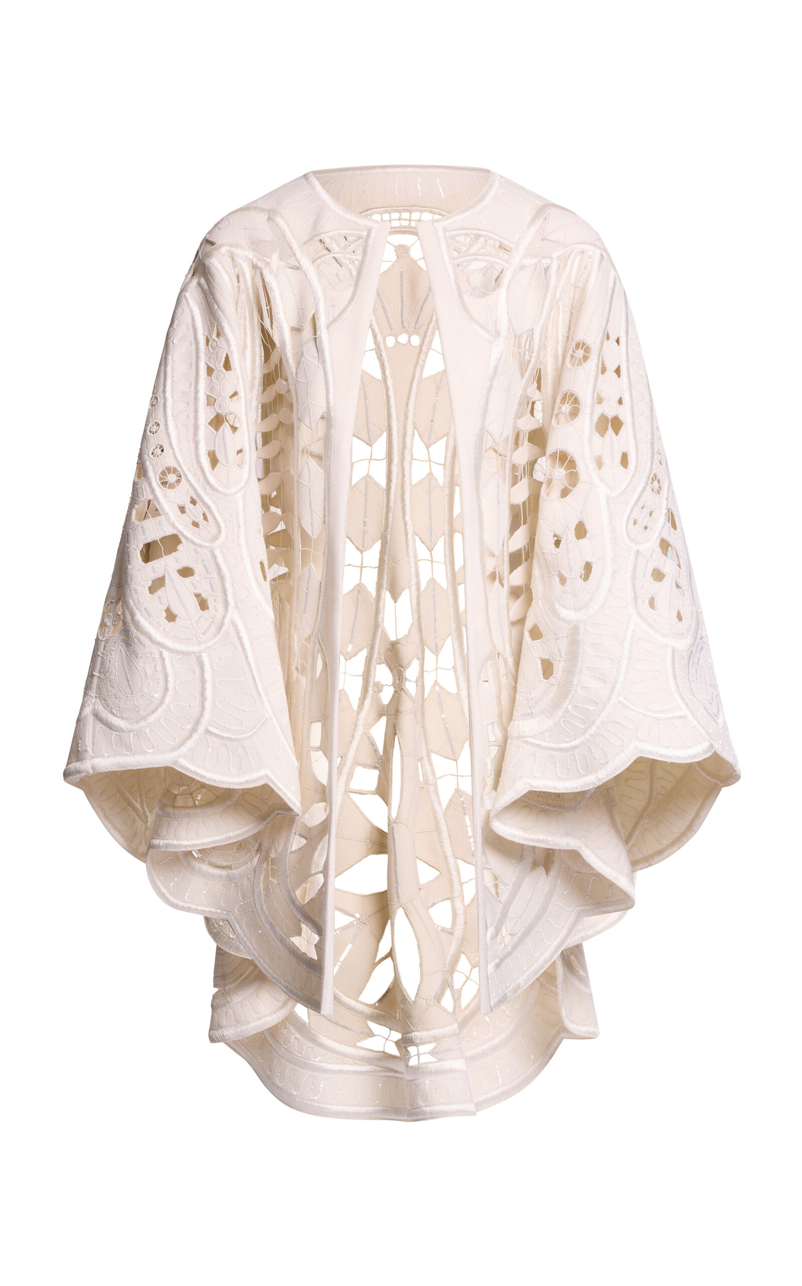 Elie Saab Bead-embellished Lace Cape In White