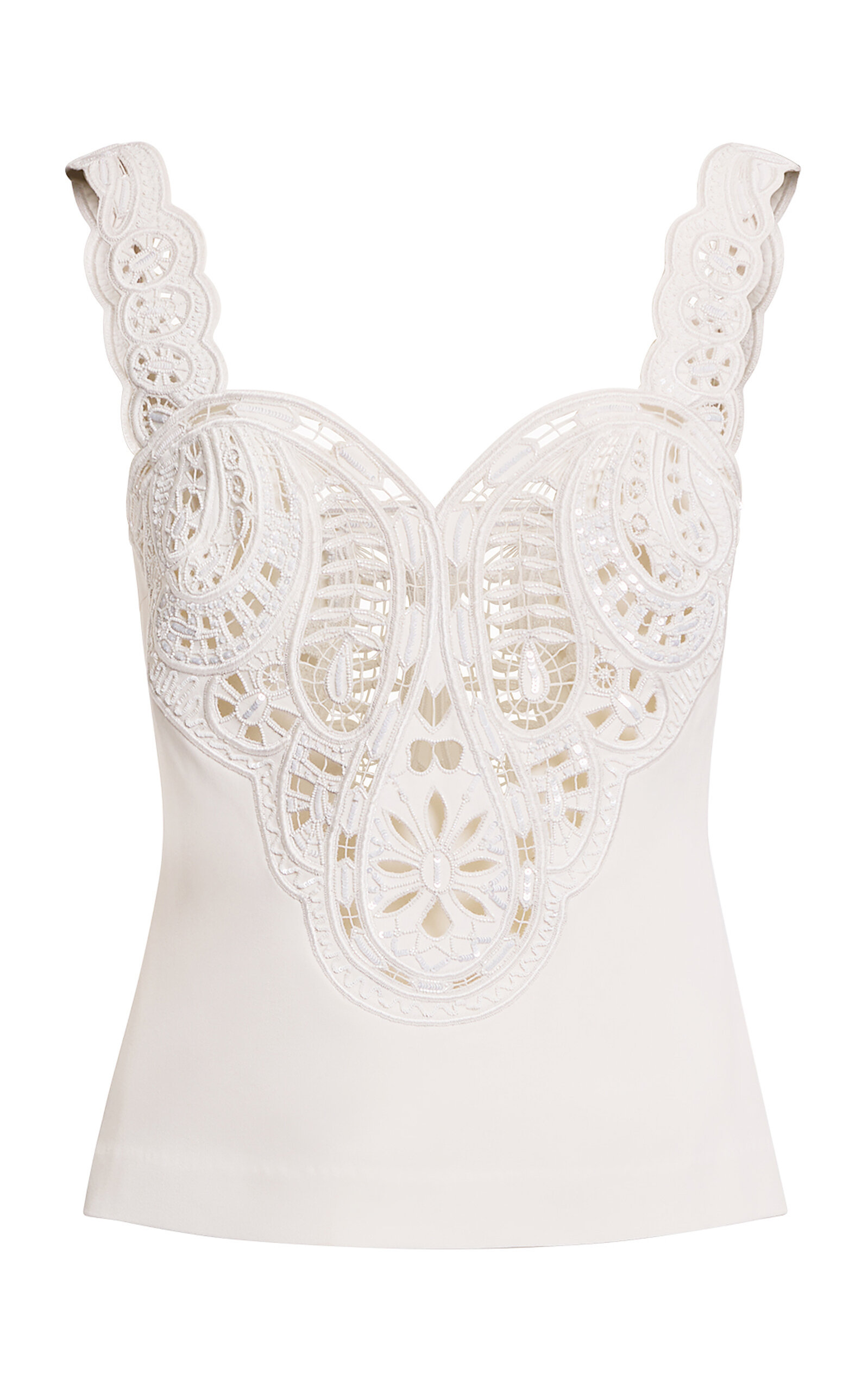 Elie Saab Bead-embellished Lace Cami Top In White