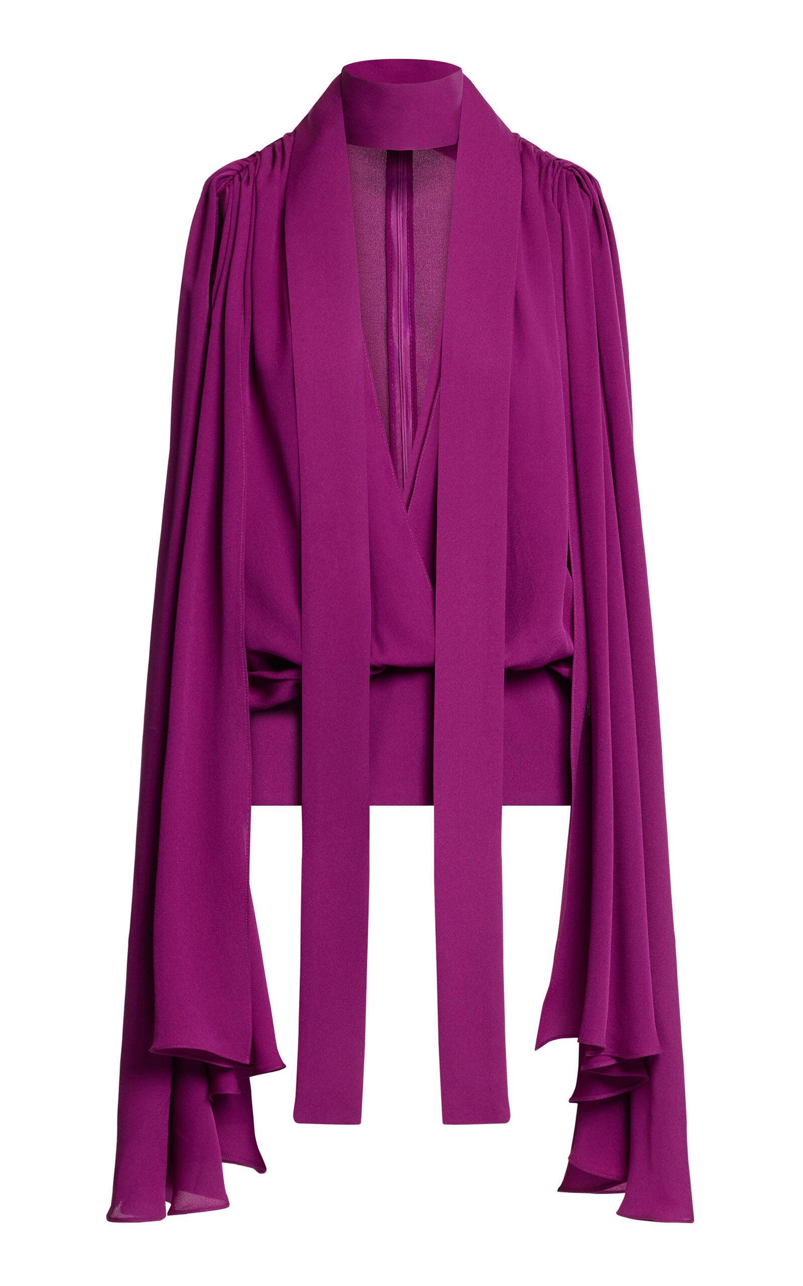 Elie Saab Silk Open Front Scarf Top In Purple