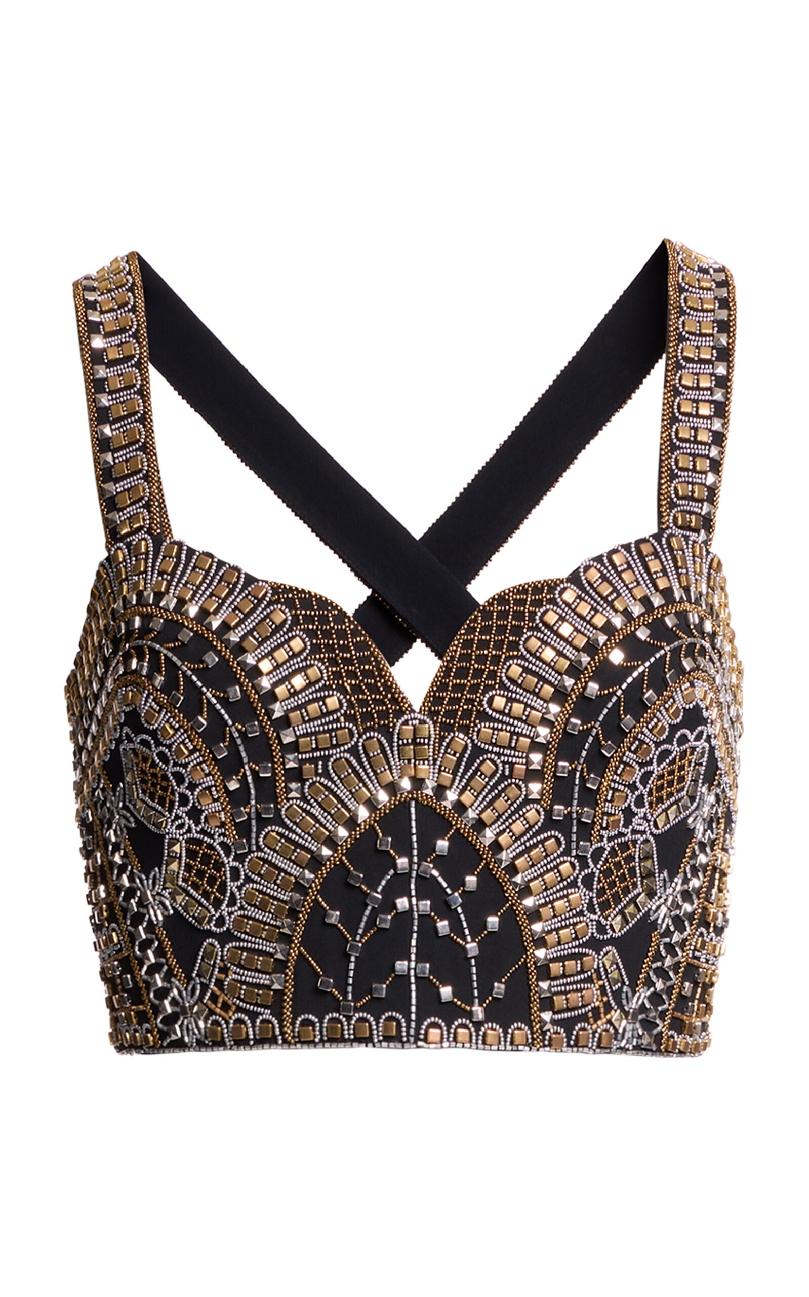 Elie Saab Bead-embellished Crop Top In Black