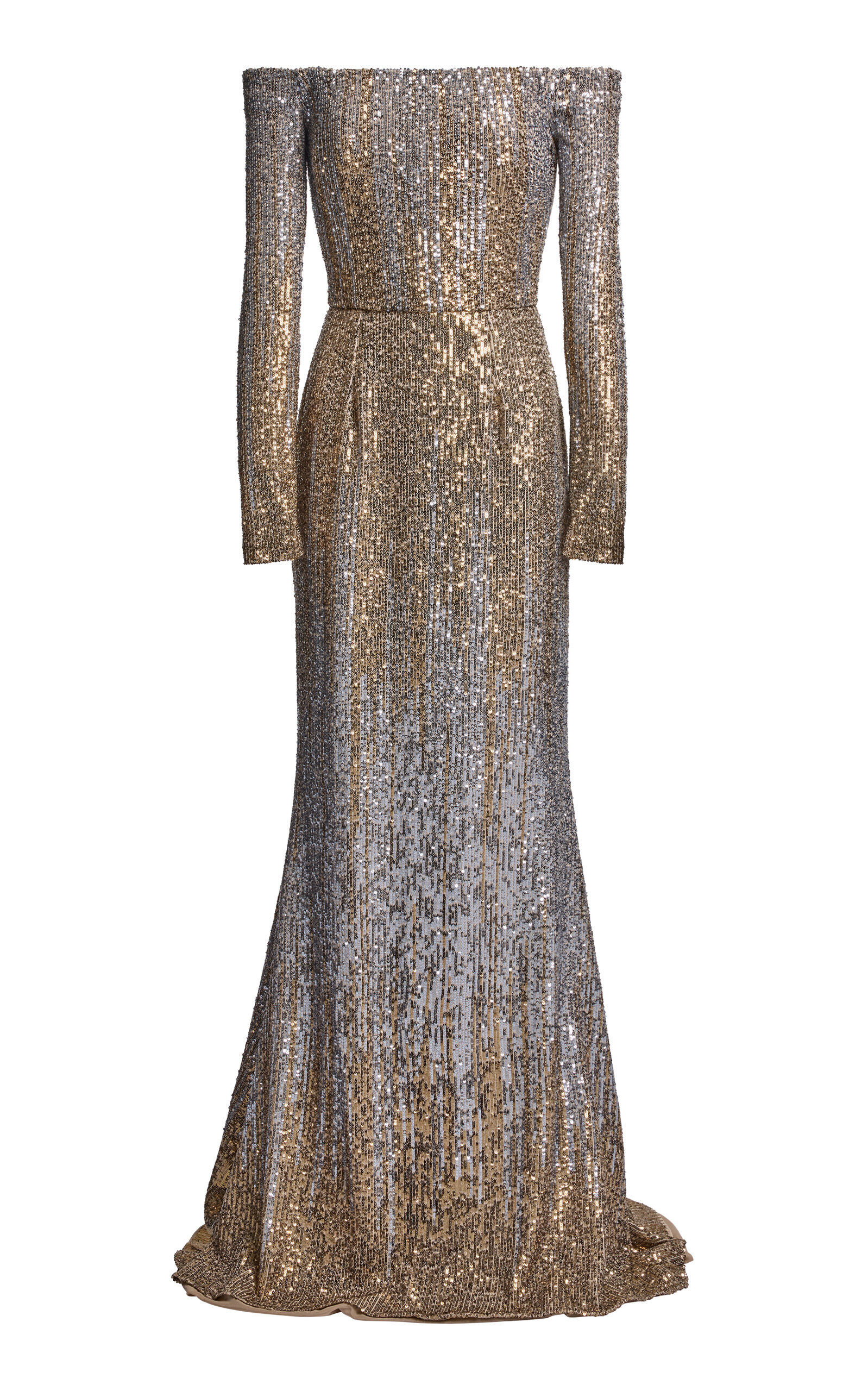 Elie Saab Sequined Off-the-shoulder A-line Maxi Dress In Gold