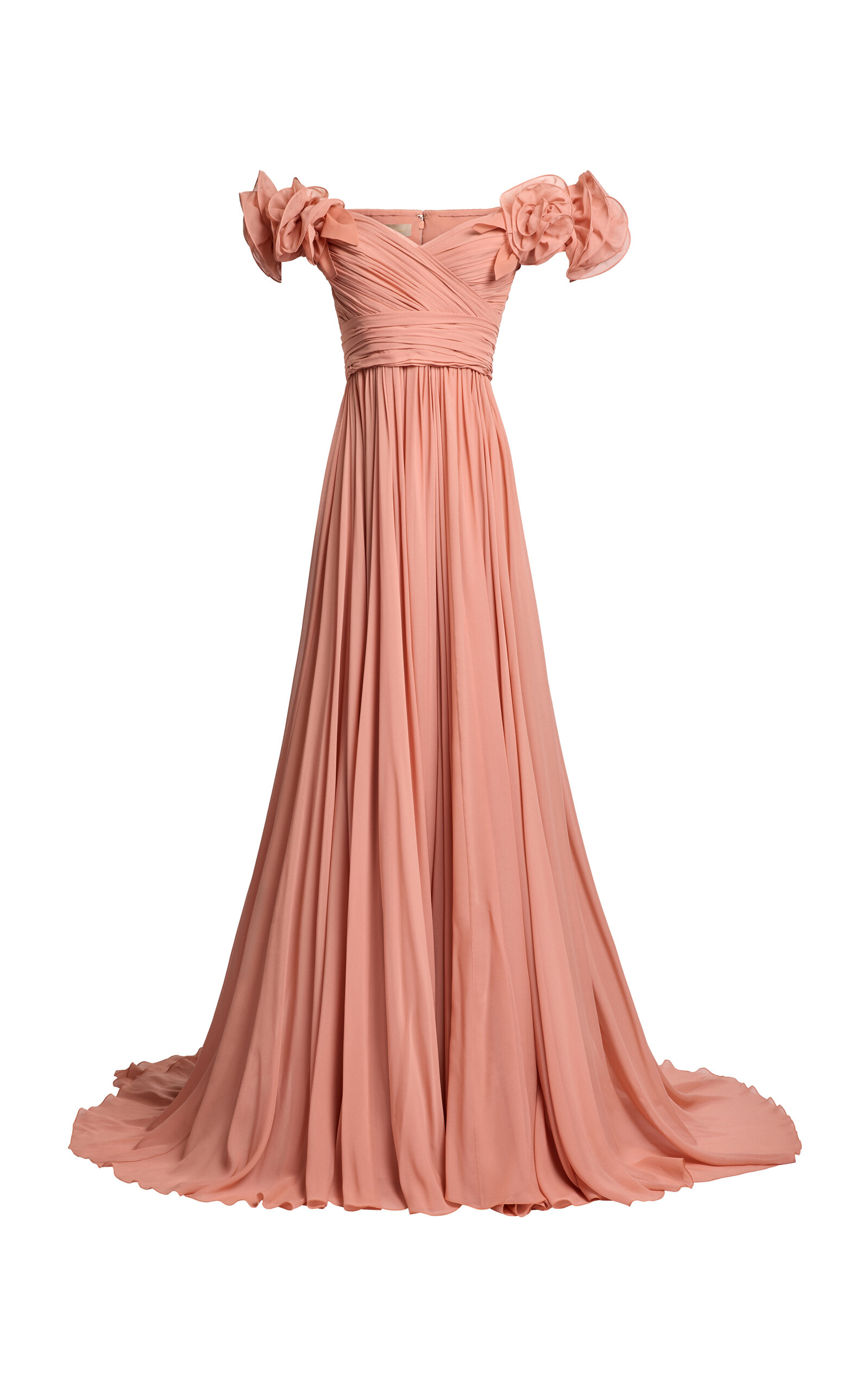 Elie Saab Silk Ruffle Pleated Maxi Dress In Nude