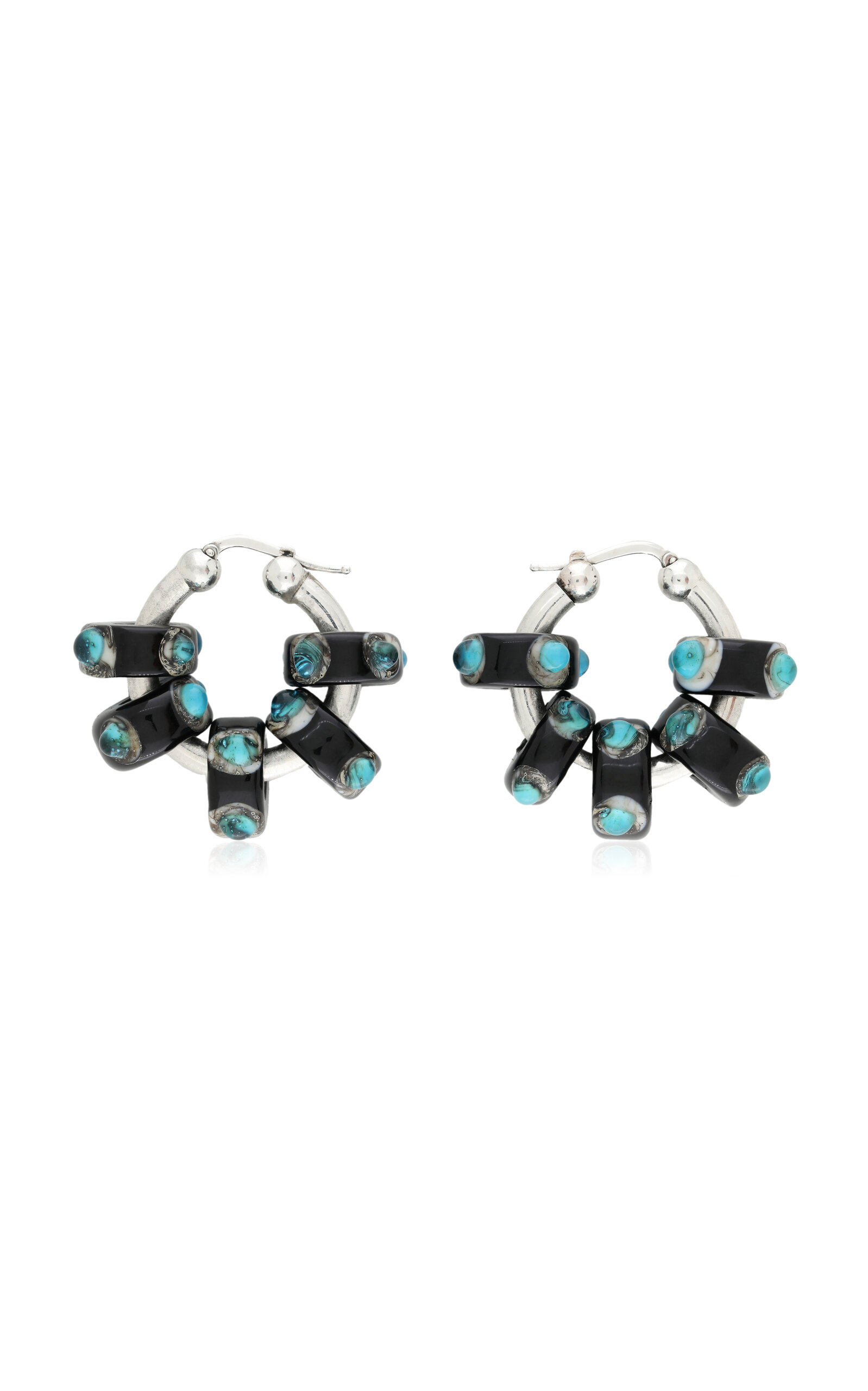 Shop Bottega Veneta Sterling Silver Glass Earrings In Blue